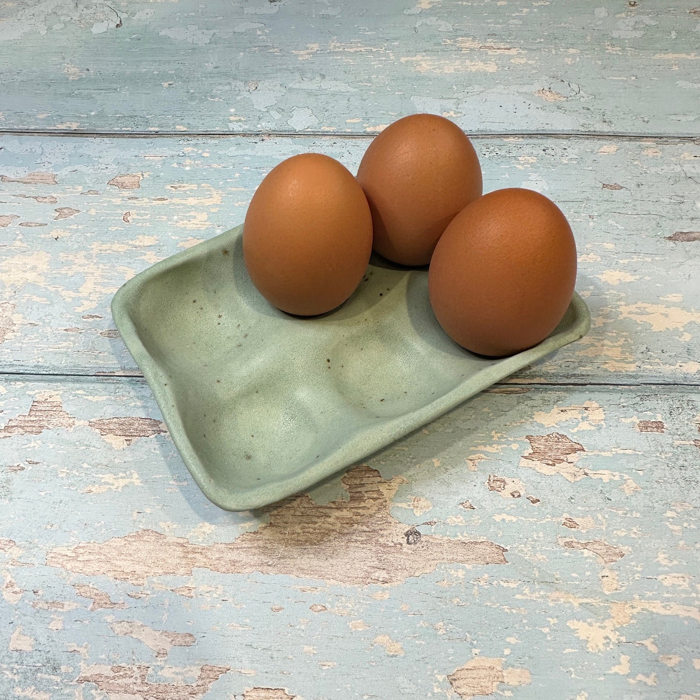 Green Ceramic Egg Tray, Holds 6 or 12 Eggs