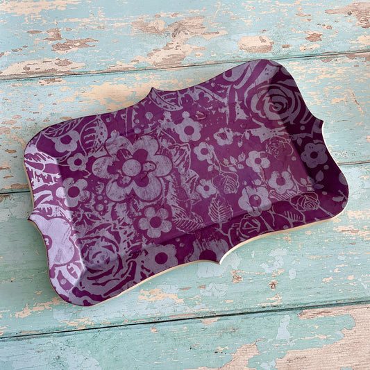Purple Floral Platter, Shabby Chic Plate Tray