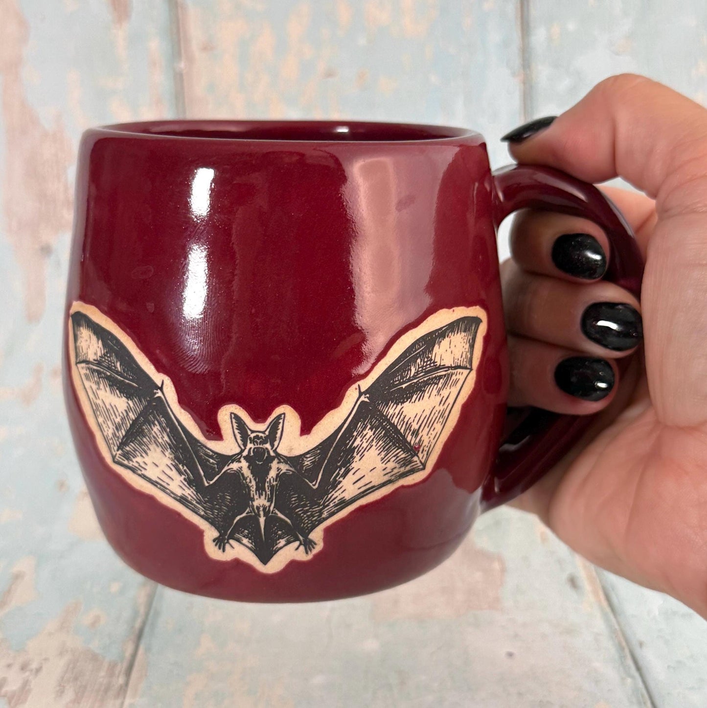 Red Halloween Bat Mug, Handmade Ceramic Cup
