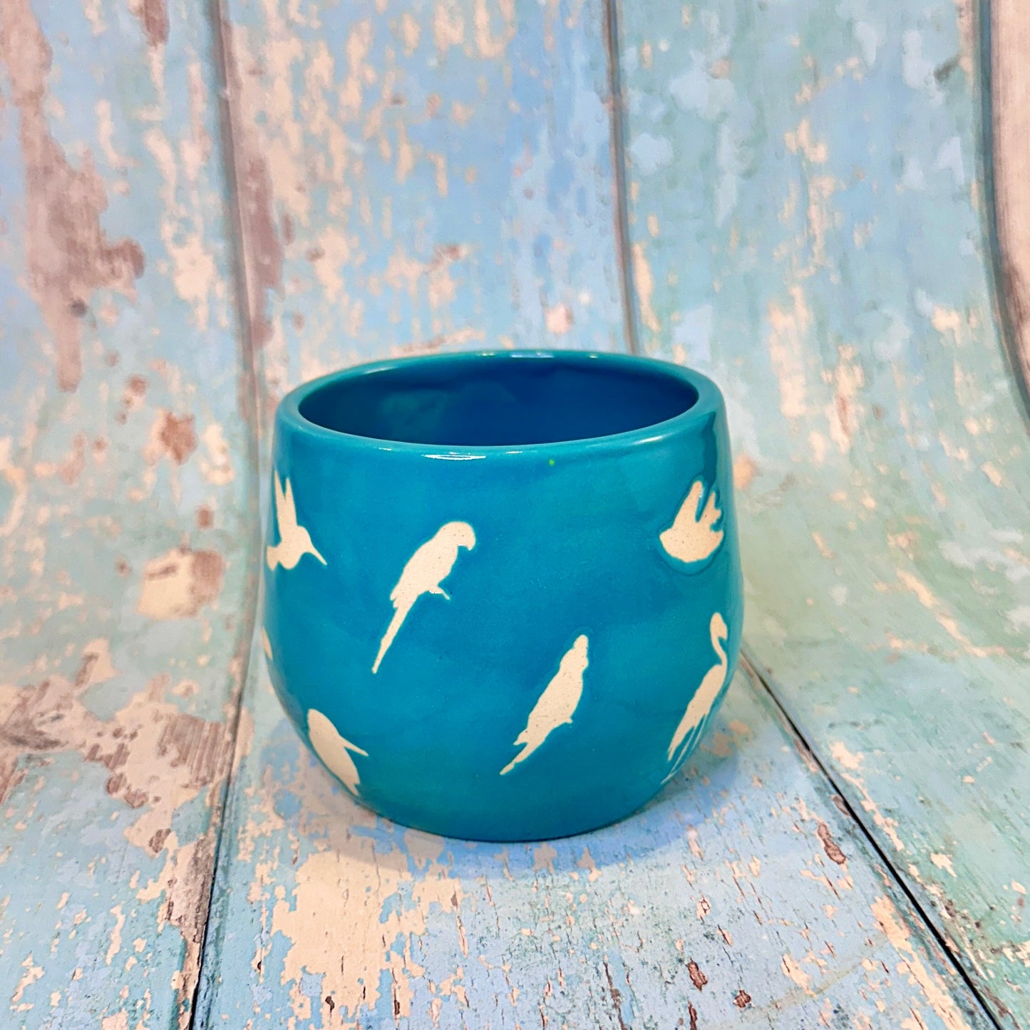 Turquoise Blue Bird Mug, Handmade Ceramic Cup