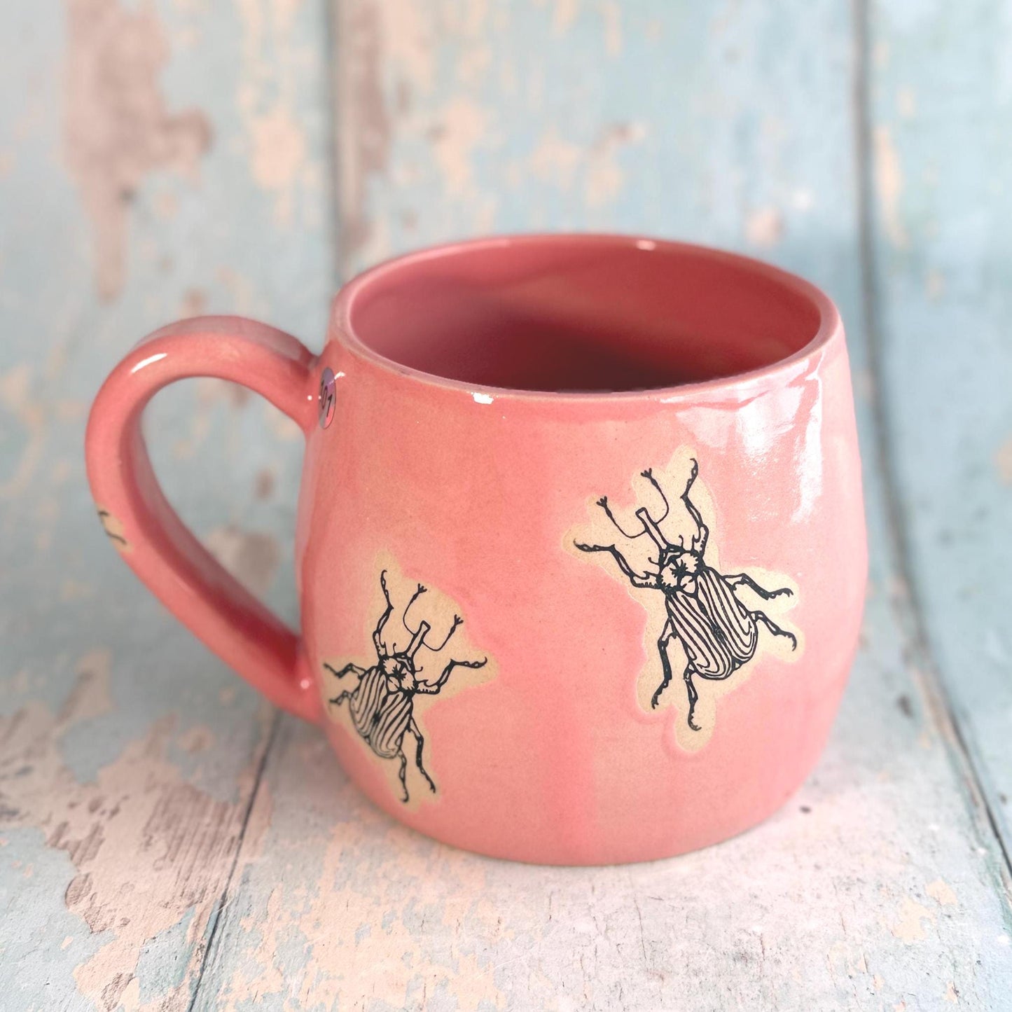 Pink Beetle Mug, Large Ceramic Cup