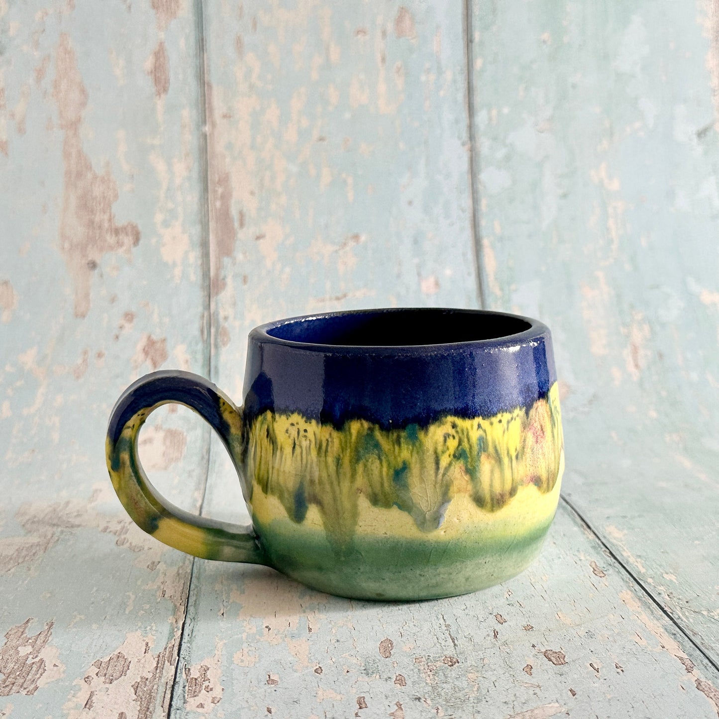 Blue and Yellow Ceramic Mug, Large Pottery Cup