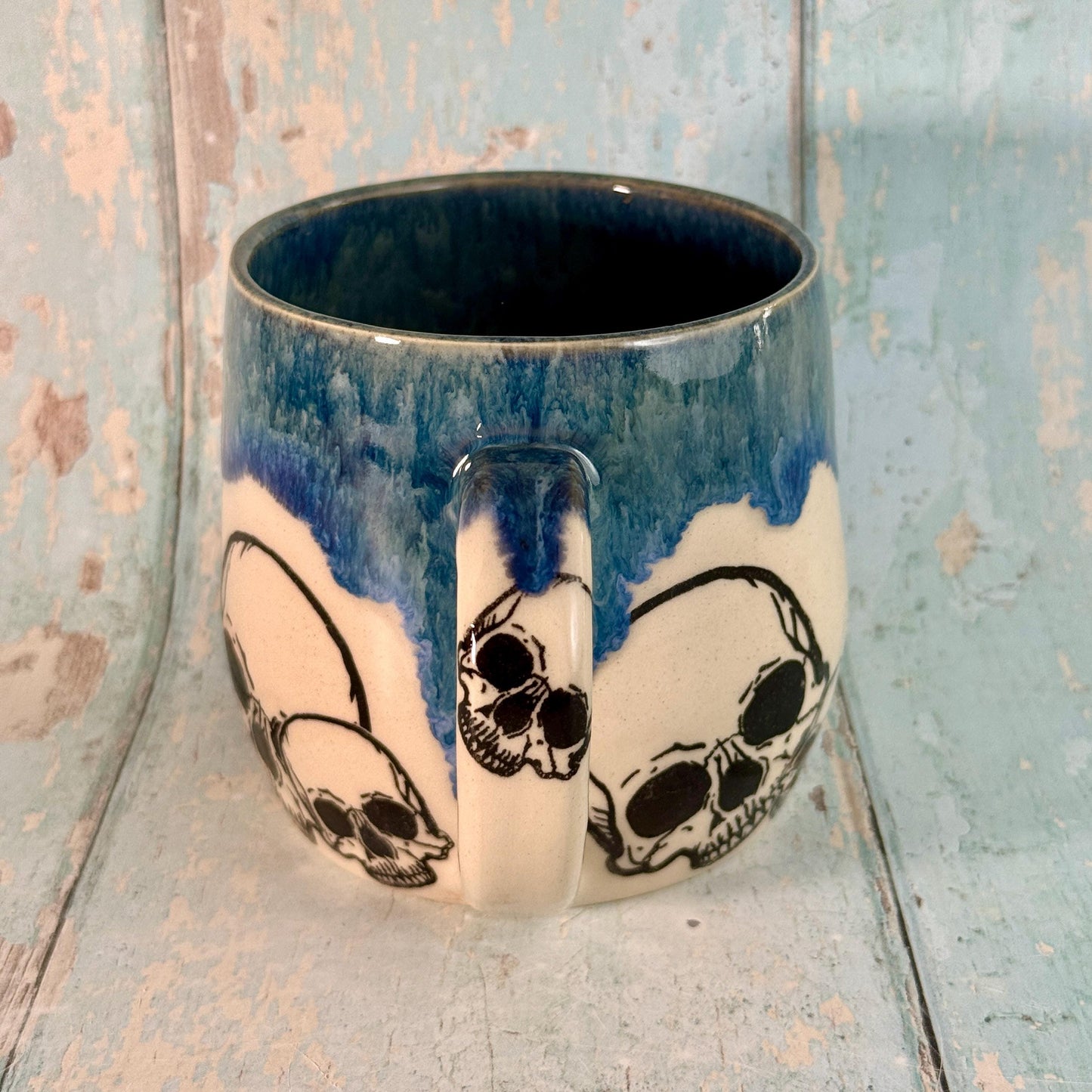 Dark Blue Skull Mug, Large Ceramic Cup