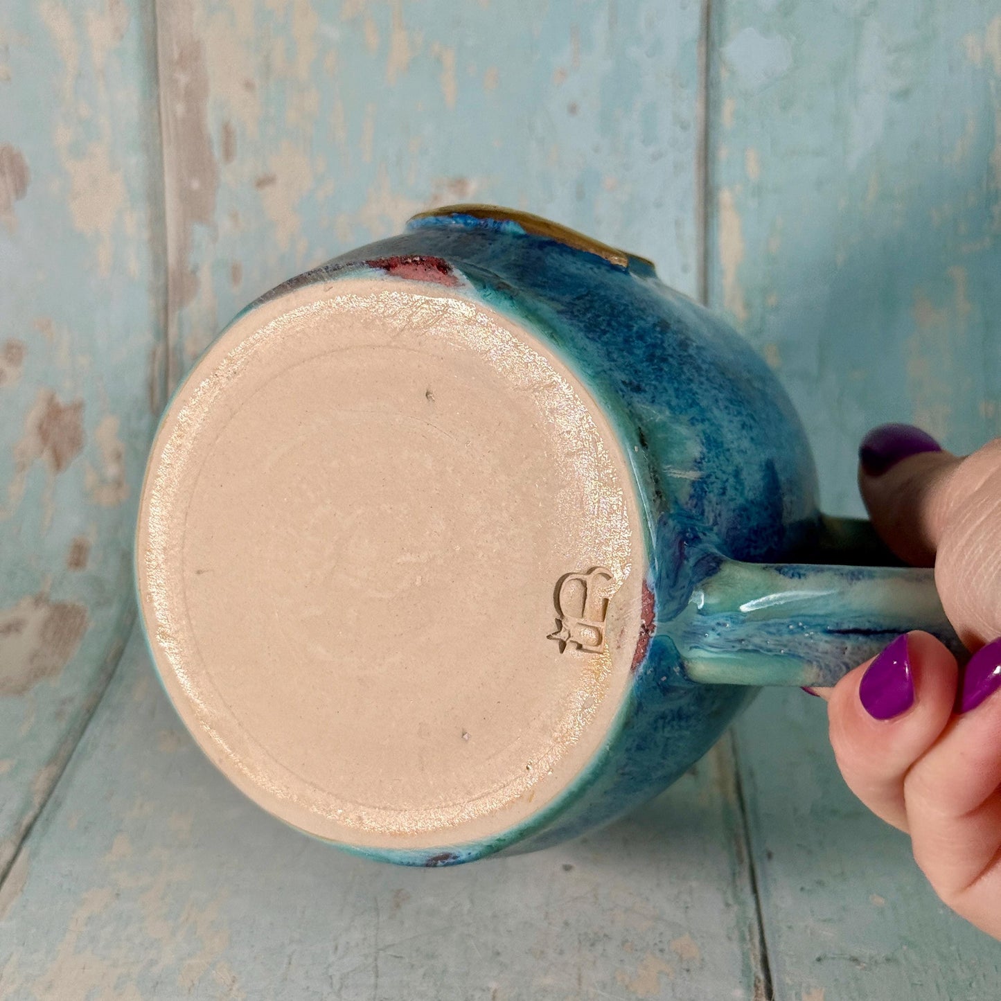 Purple and Turquoise Gold Moon Mug, Handmade Ceramic Mug