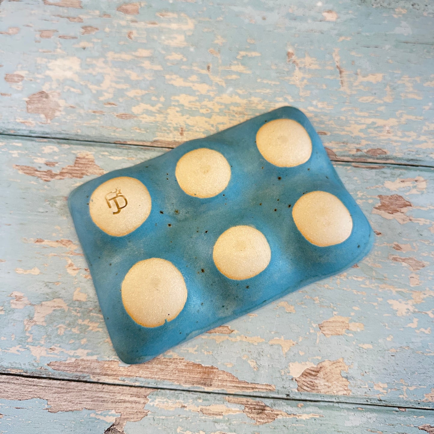 Blue Ceramic Egg Tray, Holds 6 or 12 Eggs