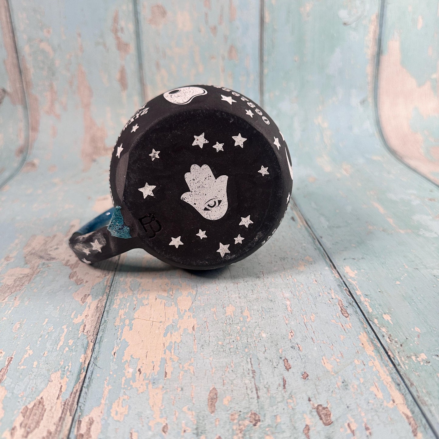 Black and Blue Ouija Mug, Handmade Ceramic Cup - Second