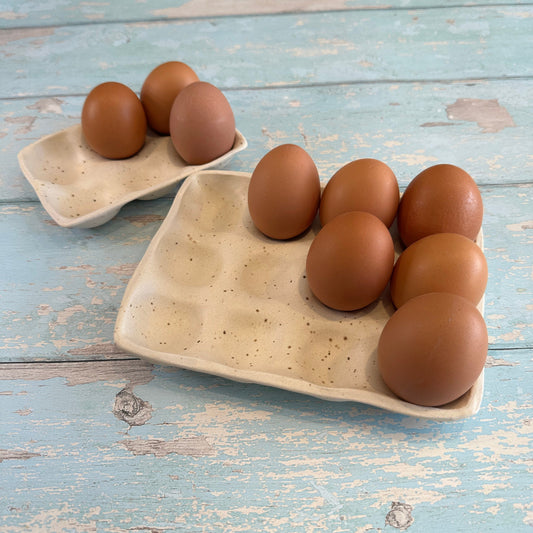 White Ceramic Egg Tray, Holds 6 or 12 Eggs