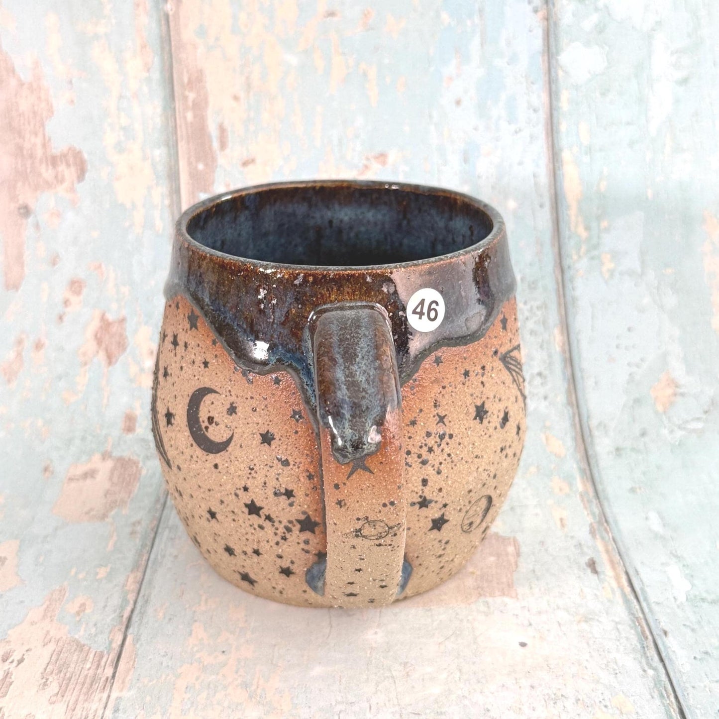 Blue Space UFO Mug, Large Ceramic Cup, UAP Alien