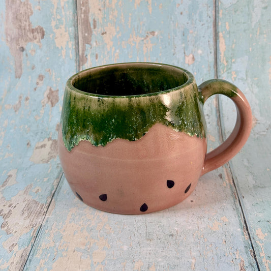 Ceramic Watermelon Mug, Large Pink and Green Cup