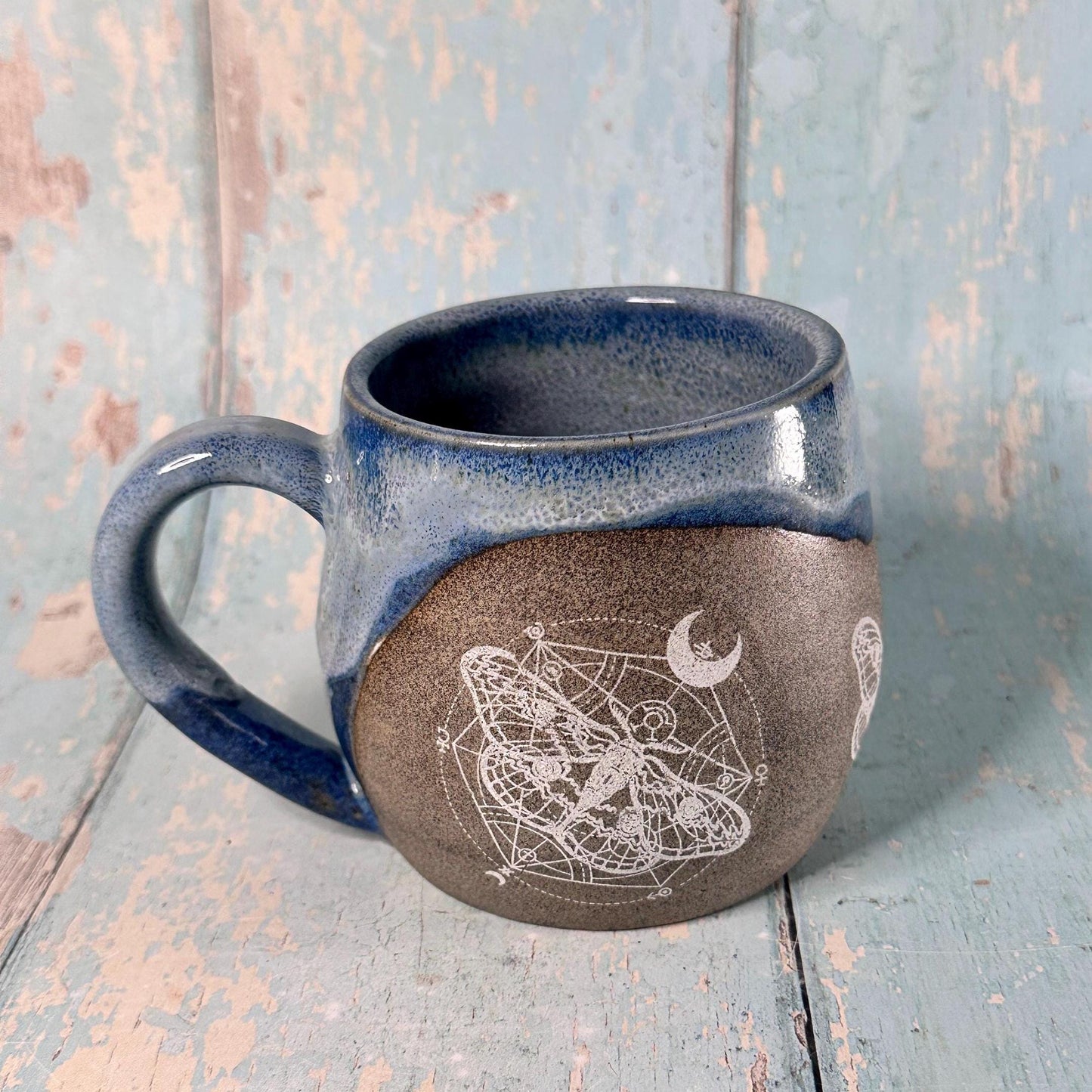 Blue Moth Mug, Large Ceramic Cup