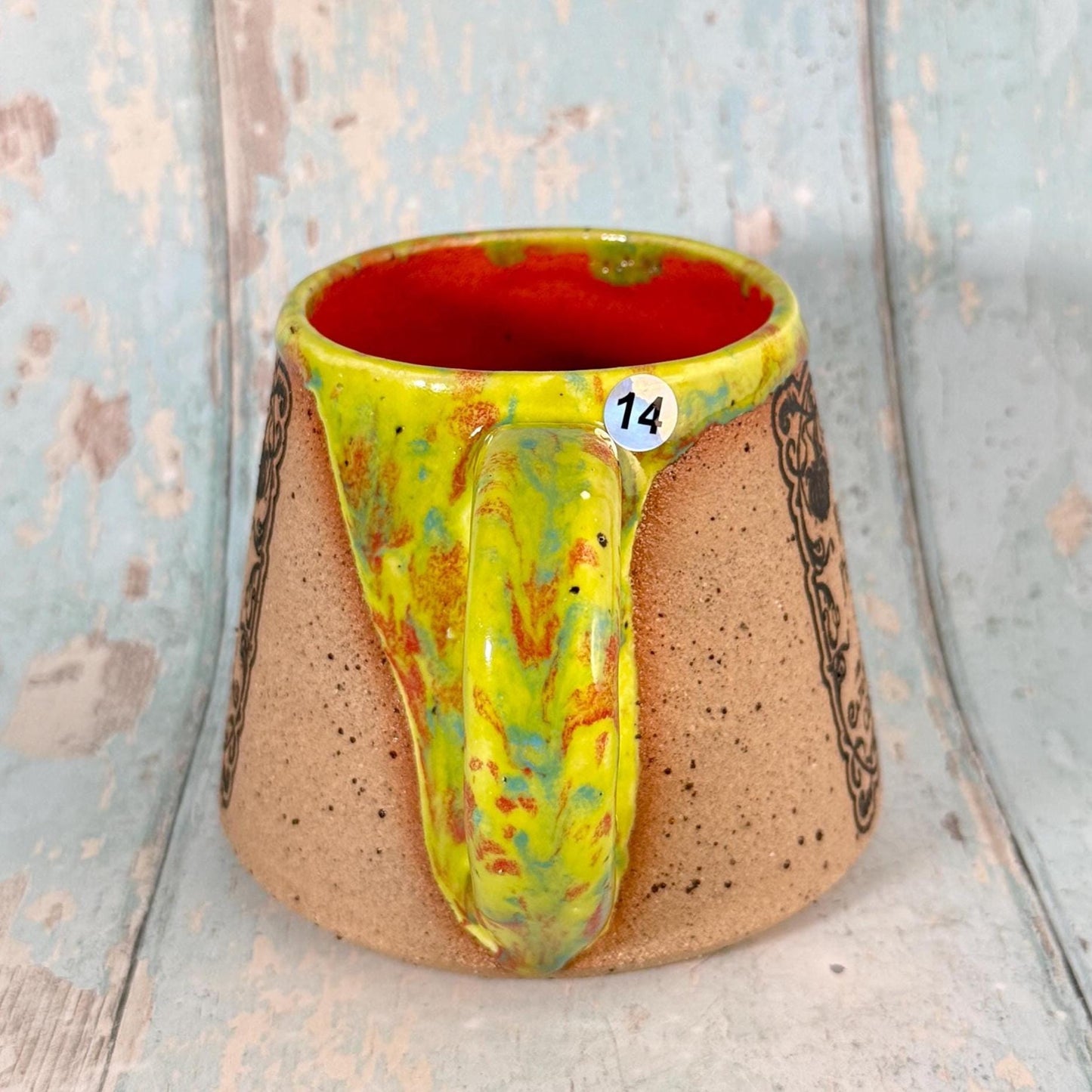 Yellow and Orange Halloween Rotten Pumpkin Witch Label Mug, Spooky Season Cup
