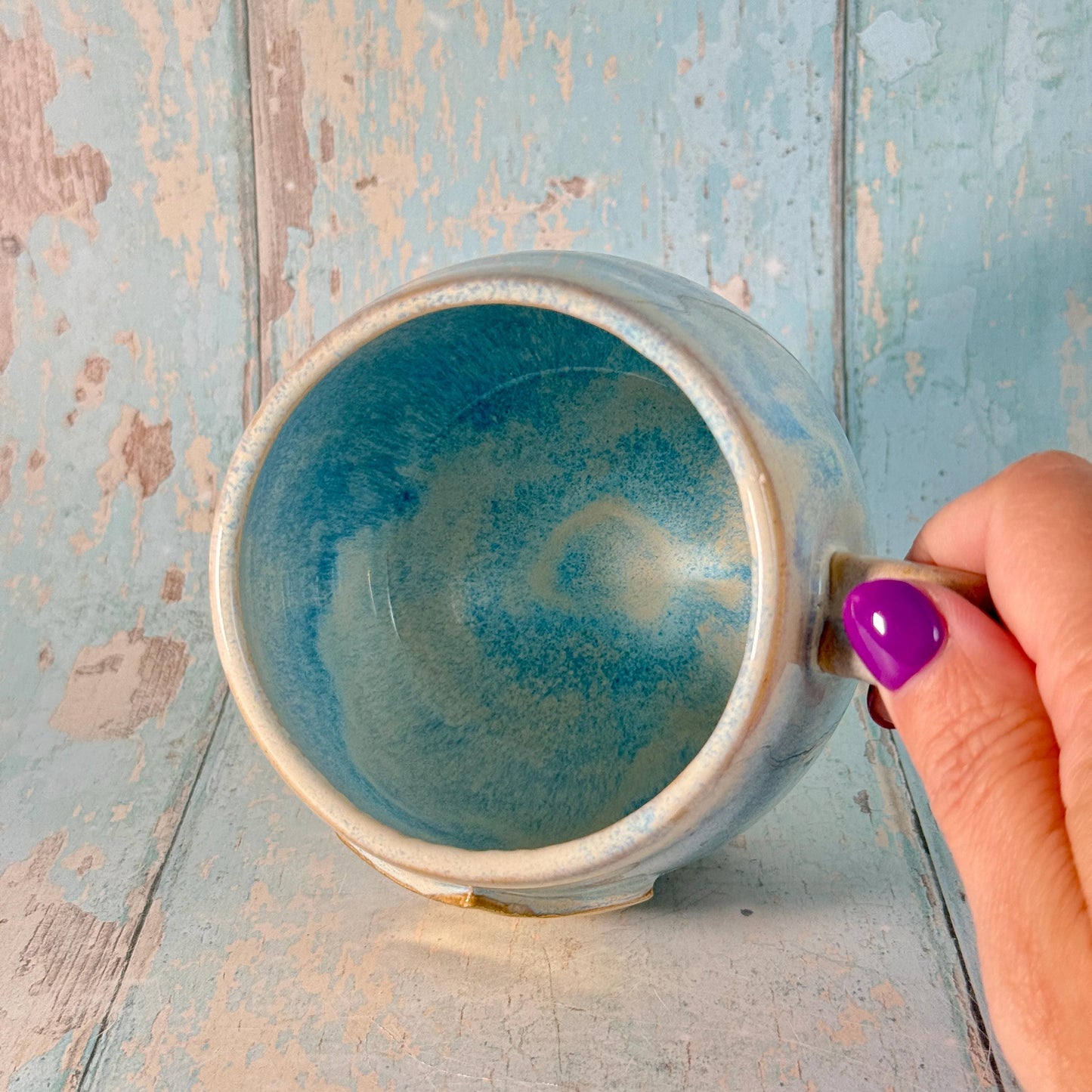 Blue Gold Star Mug, Handmade Ceramic Mug