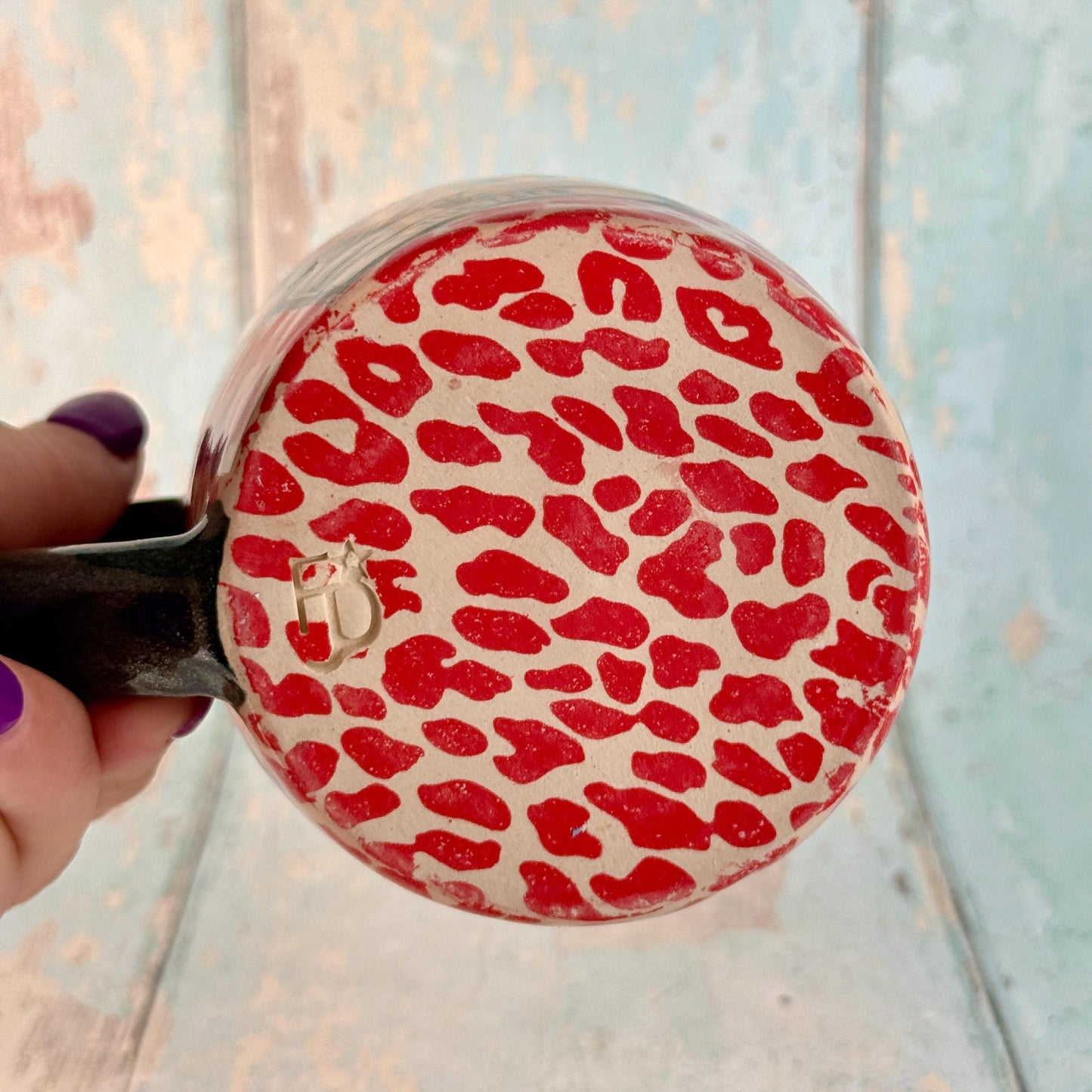 Red Leopard Print Tarot Mug, Large Ceramic Cup