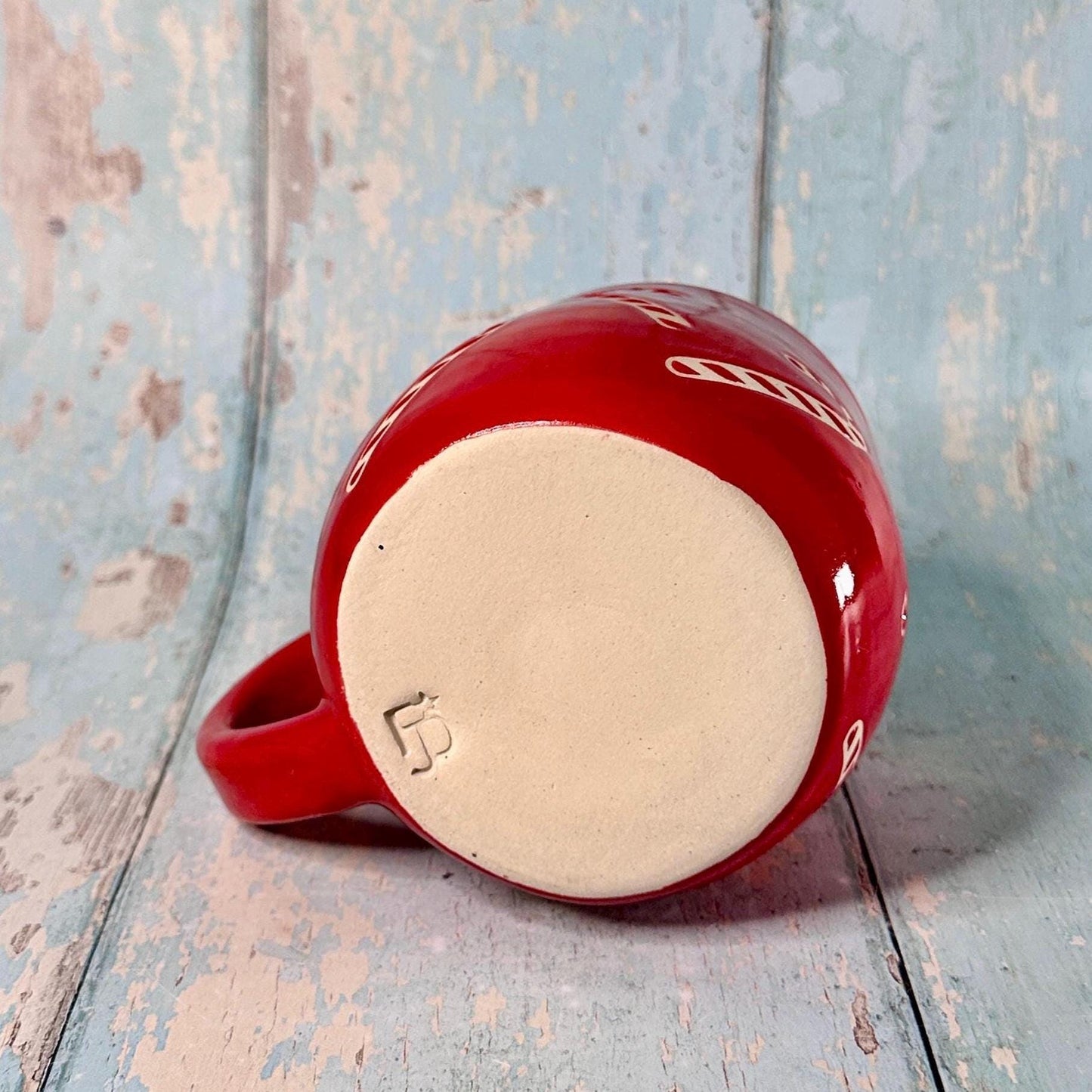 Red Christmas Candy Cane Mug, Handmade Ceramic Cup