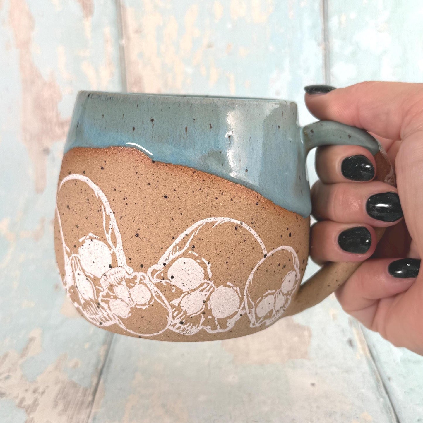 Turquoise Skull Mug, Handmade Ceramic Cup