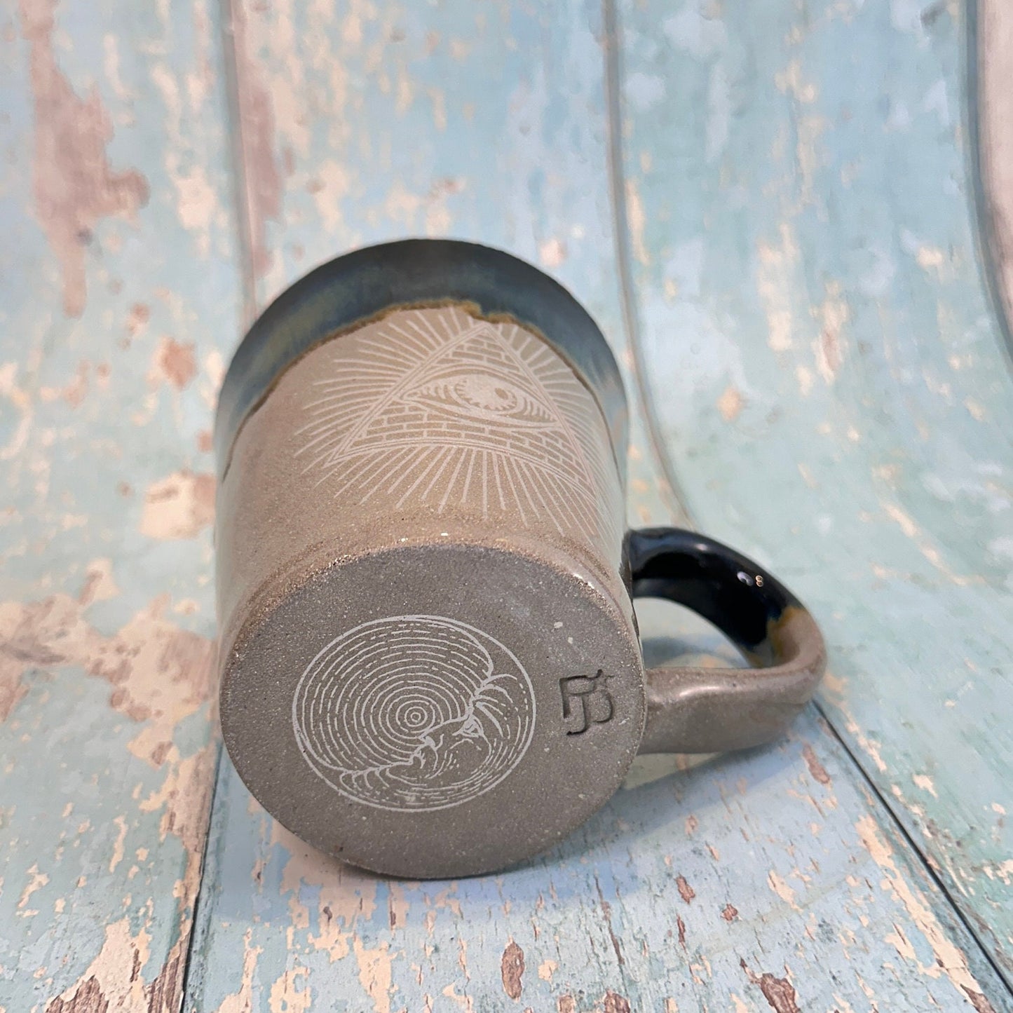 Black and Grey Mystical Mug, Handmade Ceramic Cup