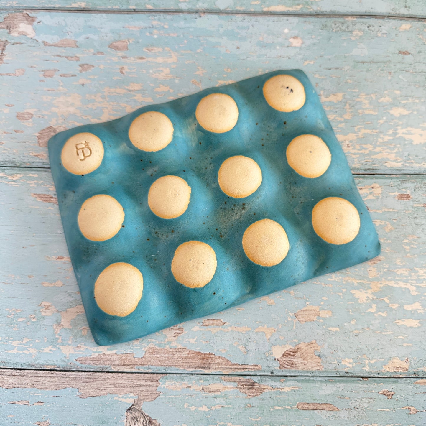 Blue Ceramic Egg Tray, Holds 6 or 12 Eggs