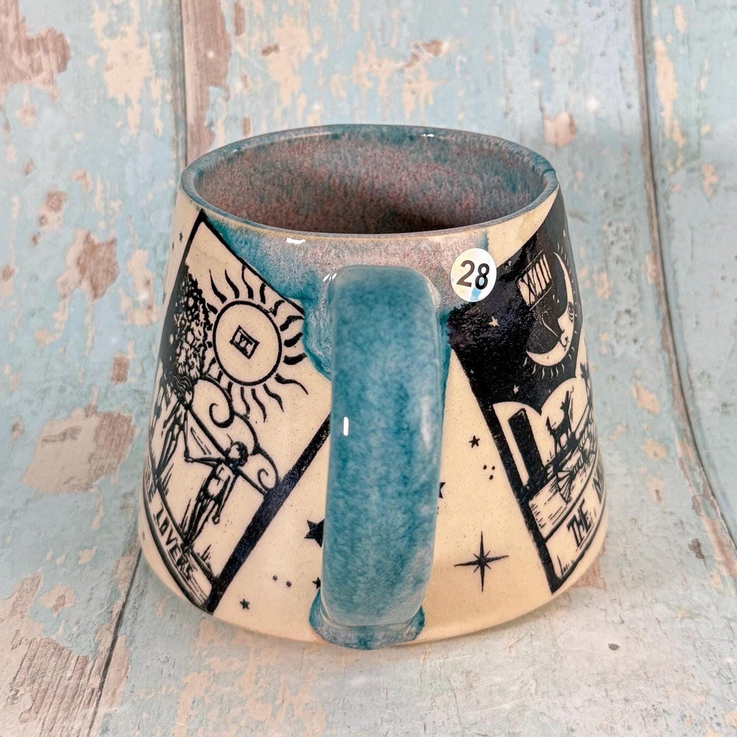 Turquoise Tarot Mug, Large Ceramic Cup