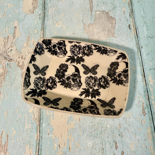 Skull Floral Jewellery Dish, Handmade Ceramic Pot
