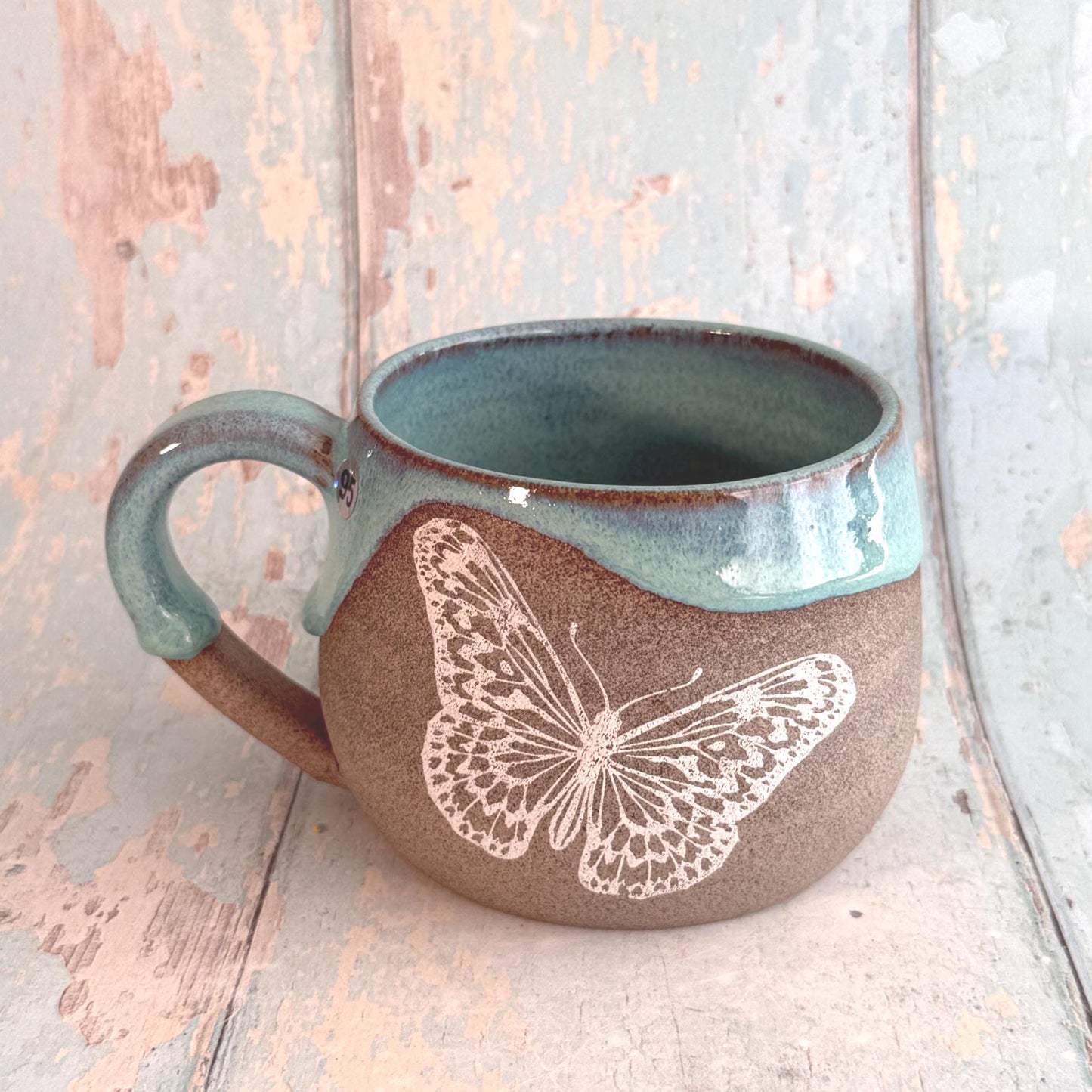 Turquoise Butterfly Mug, Large Ceramic Cup