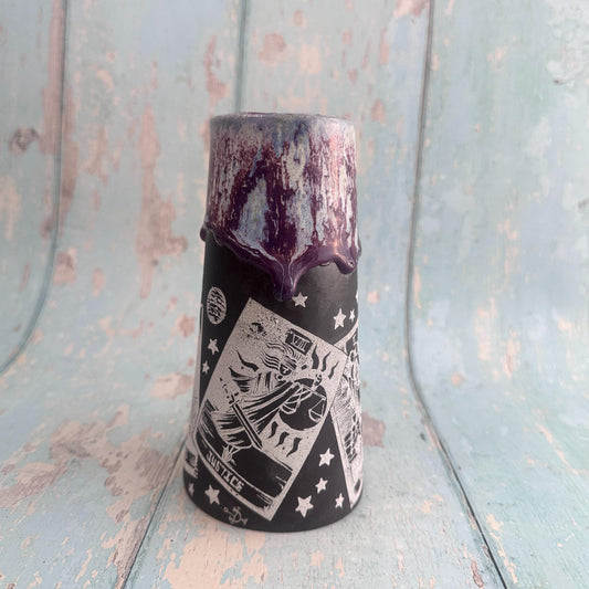 Black and Purple Tarot Ceramic Vase, Handmade Modern Pottery