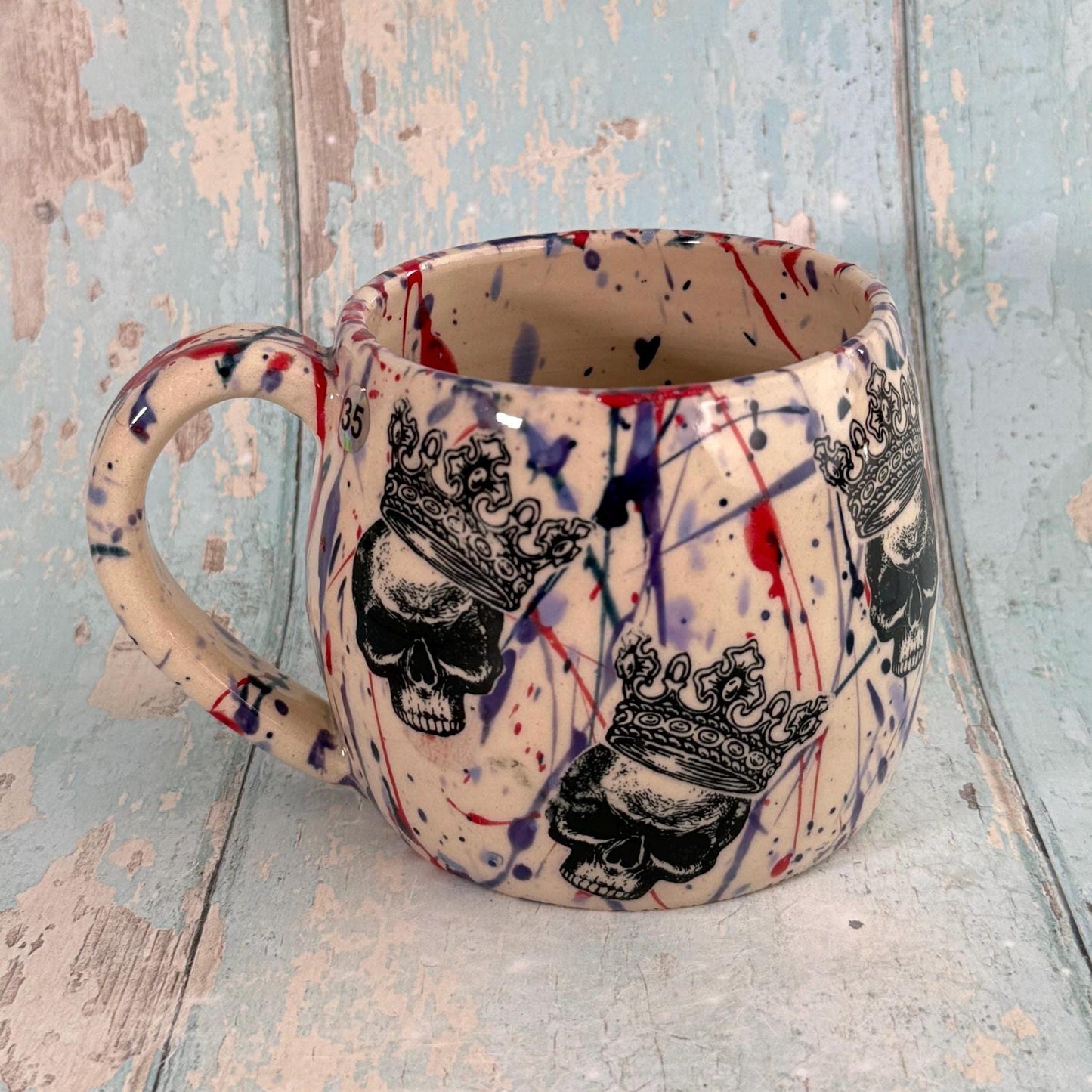 Crowned Skull Mug, Purple and Red, Handmade Ceramic Cup