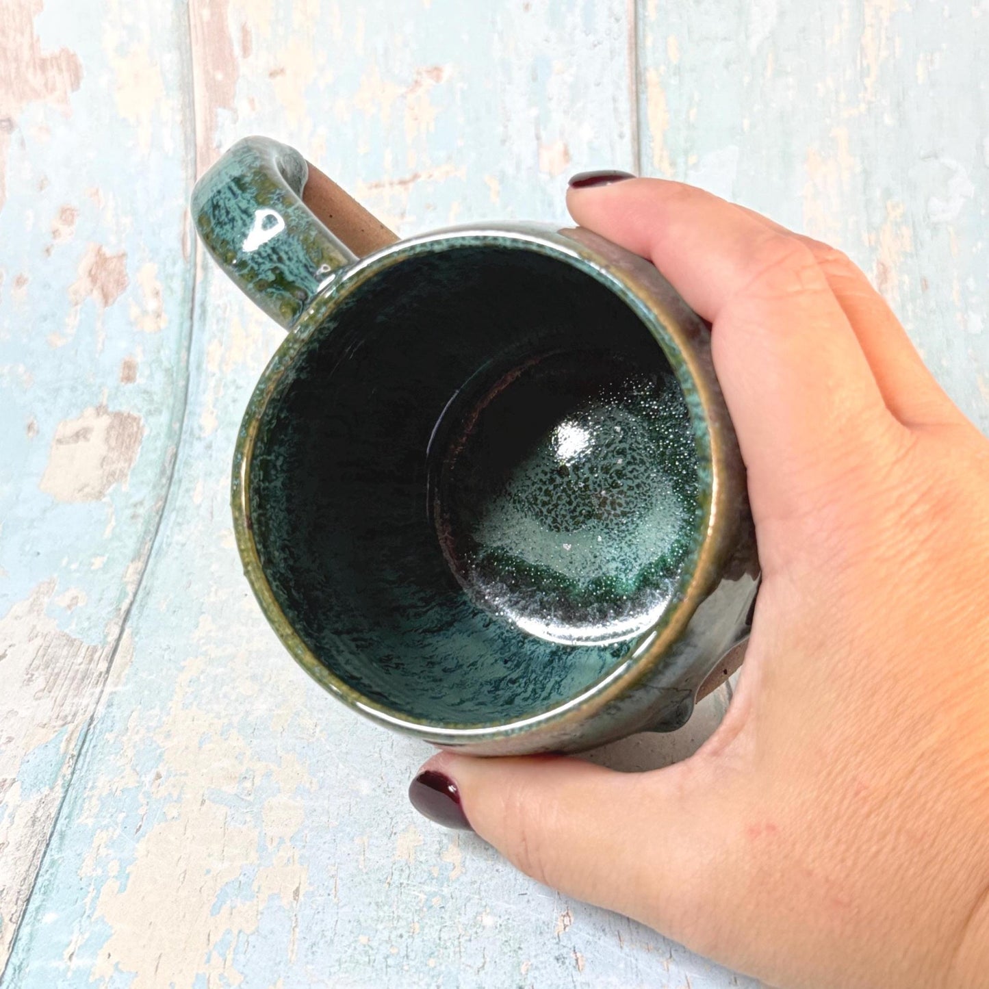 Green Christmas Tree Mug, Handmade Ceramic Cup - FJD Ceramics