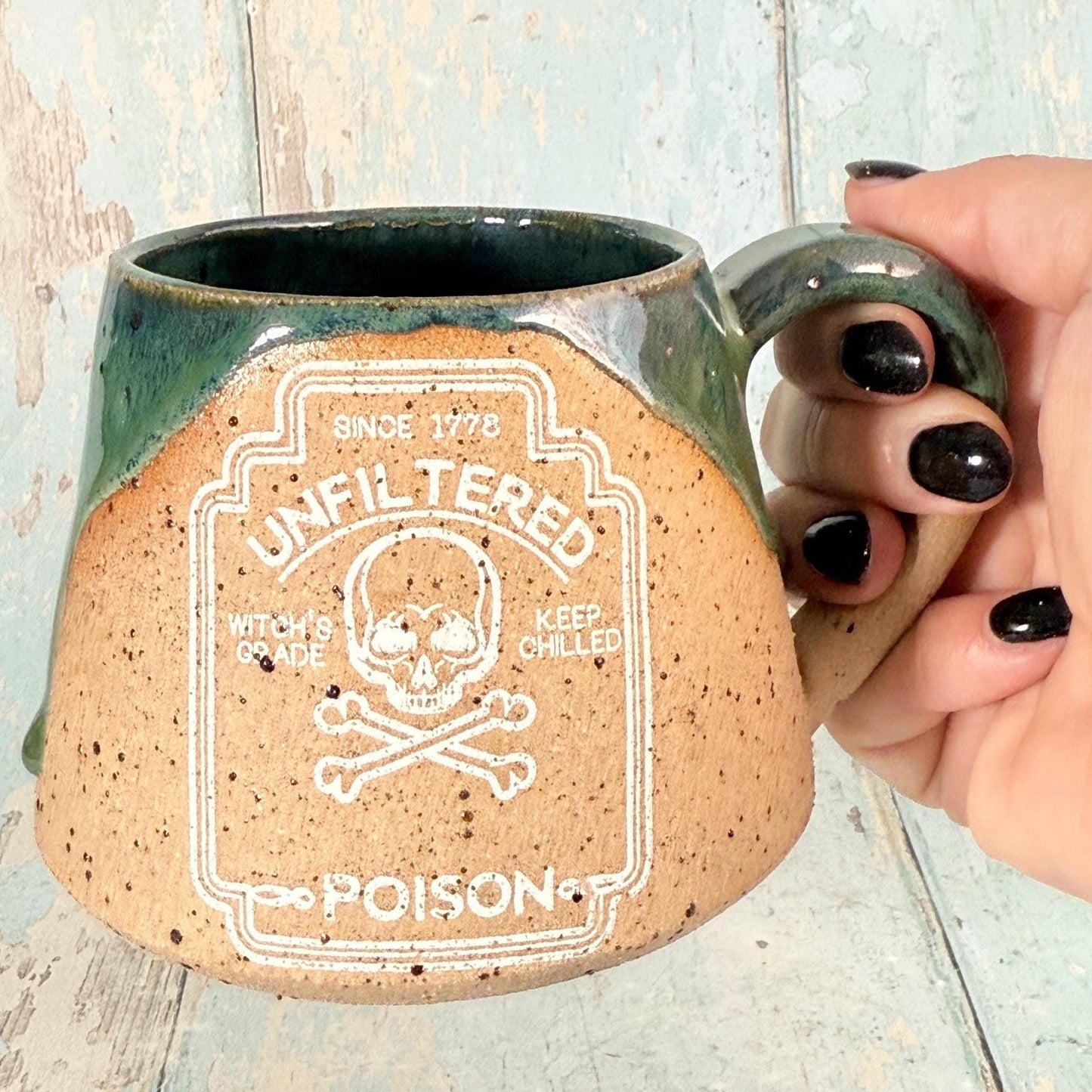 Green "Poison" Witch Label Mug Halloween Spooky Season Cup - FJD Ceramics
