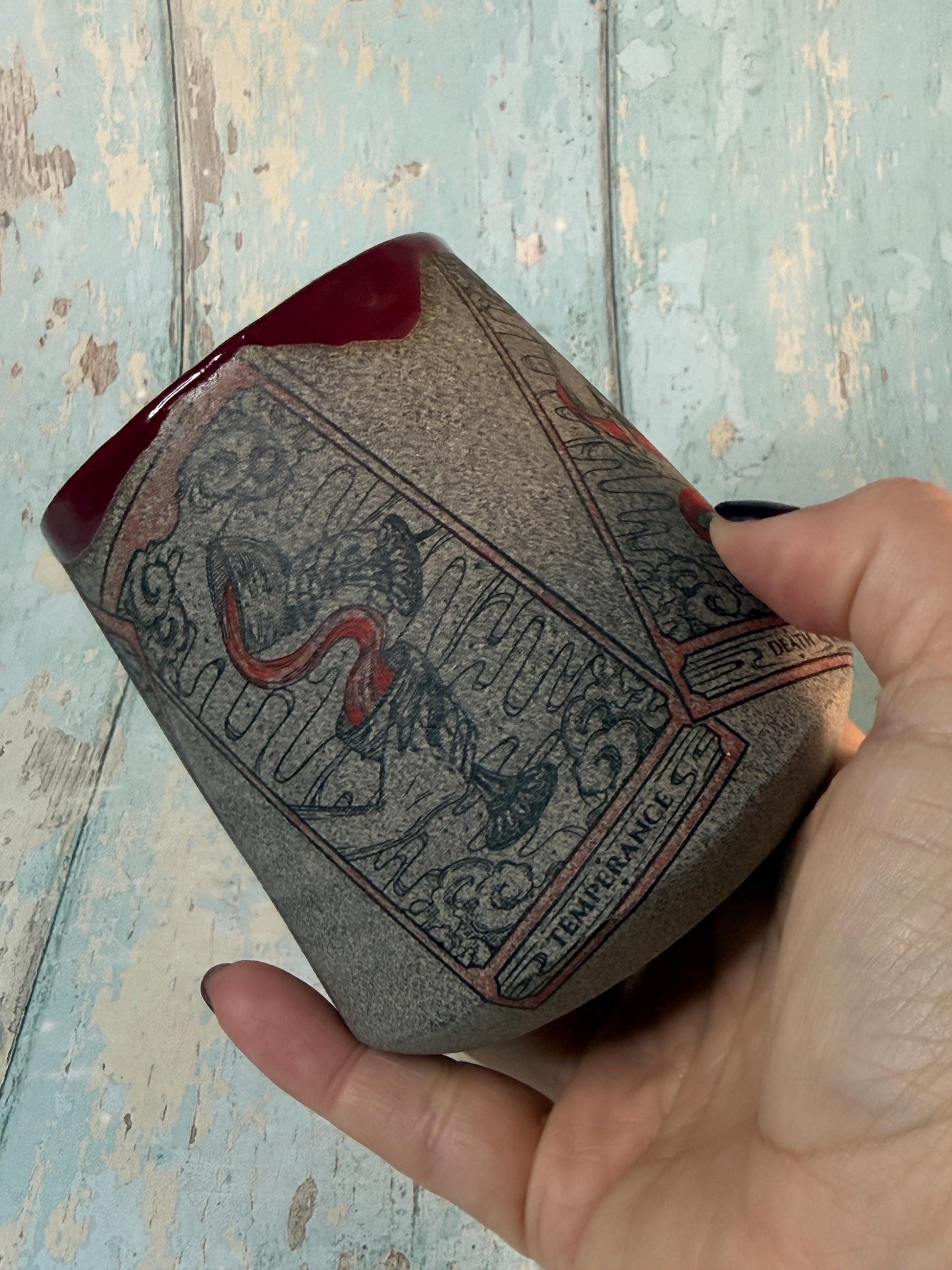 Burgundy Red and Grey Tarot Mug, Large Ceramic Cup