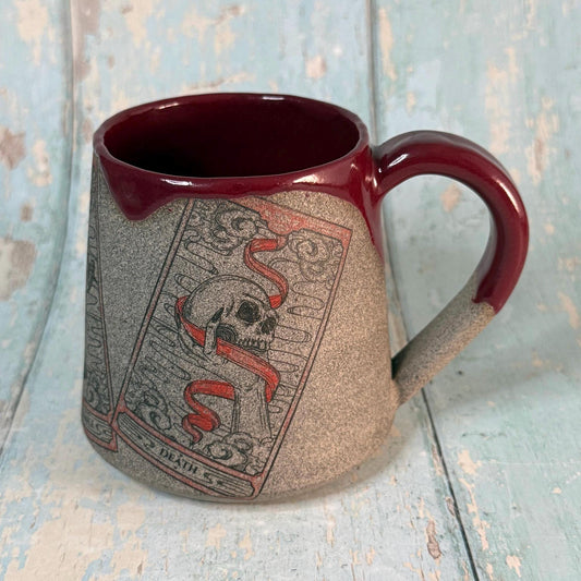 Burgundy Red and Grey Tarot Mug, Large Ceramic Cup