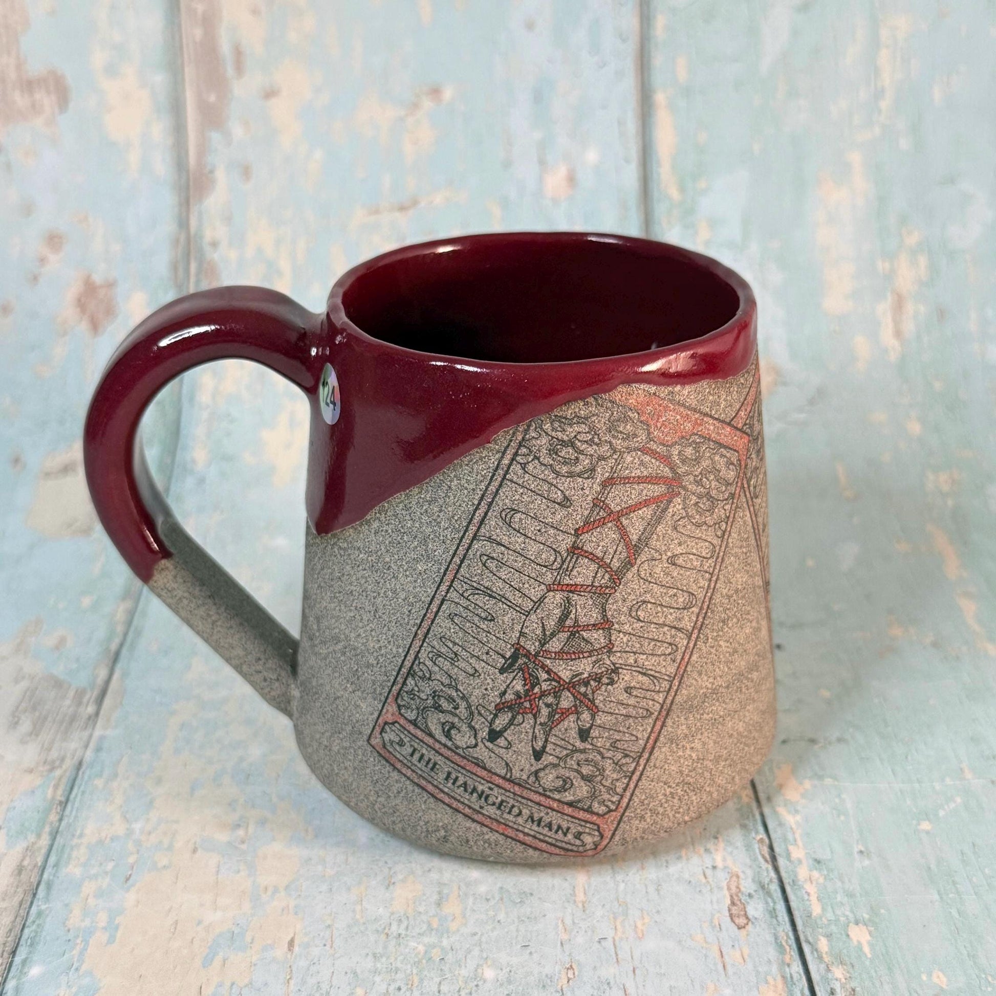 Burgundy Red and Grey Tarot Mug, Large Ceramic Cup