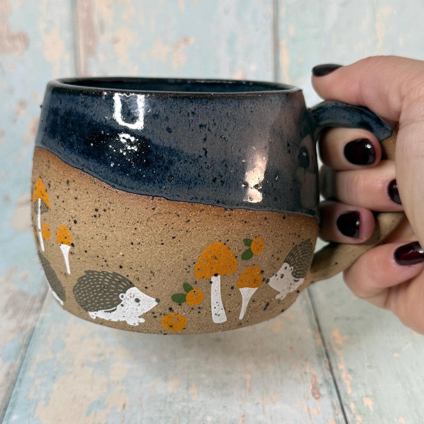 Grey Hedgehog Mug, Large Ceramic Cup