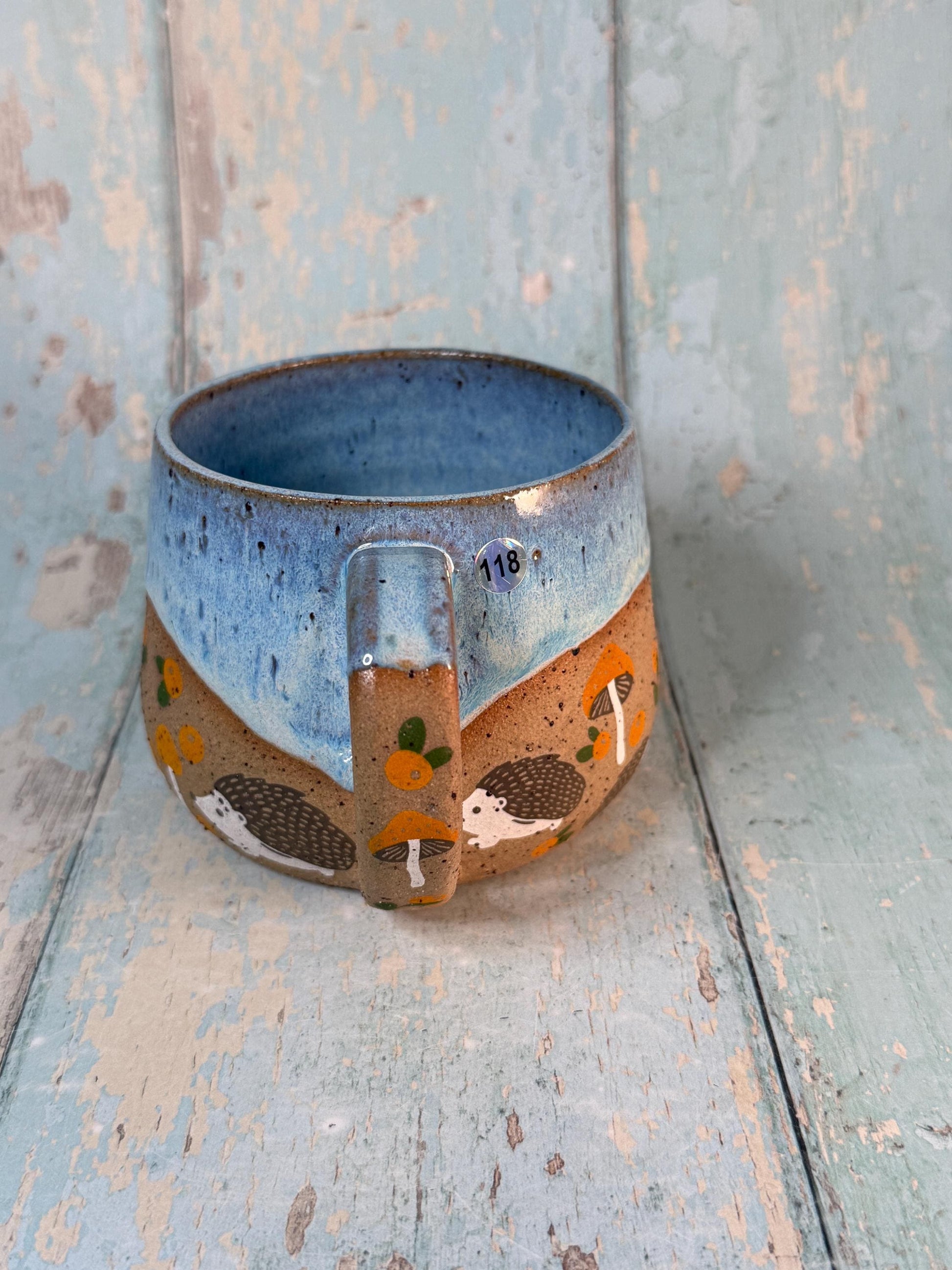 Blue Hedgehog Mug, Large Ceramic Cup