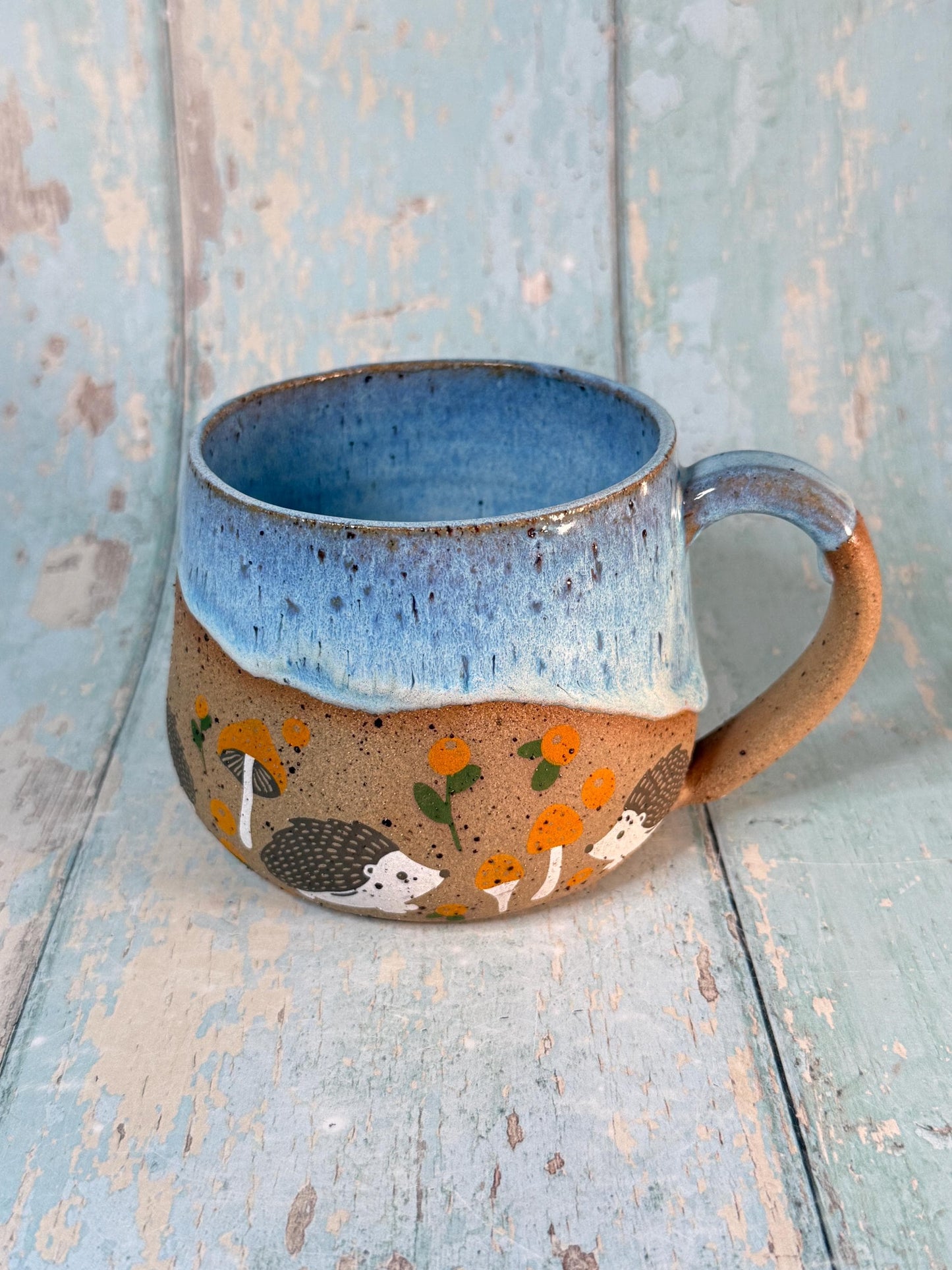 Blue Hedgehog Mug, Large Ceramic Cup