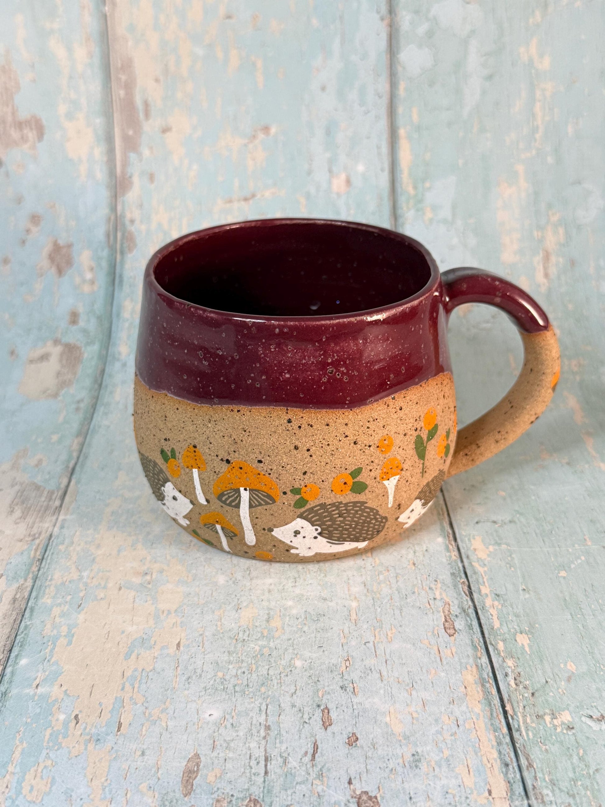 Plum Hedgehog Mug, Large Ceramic Cup