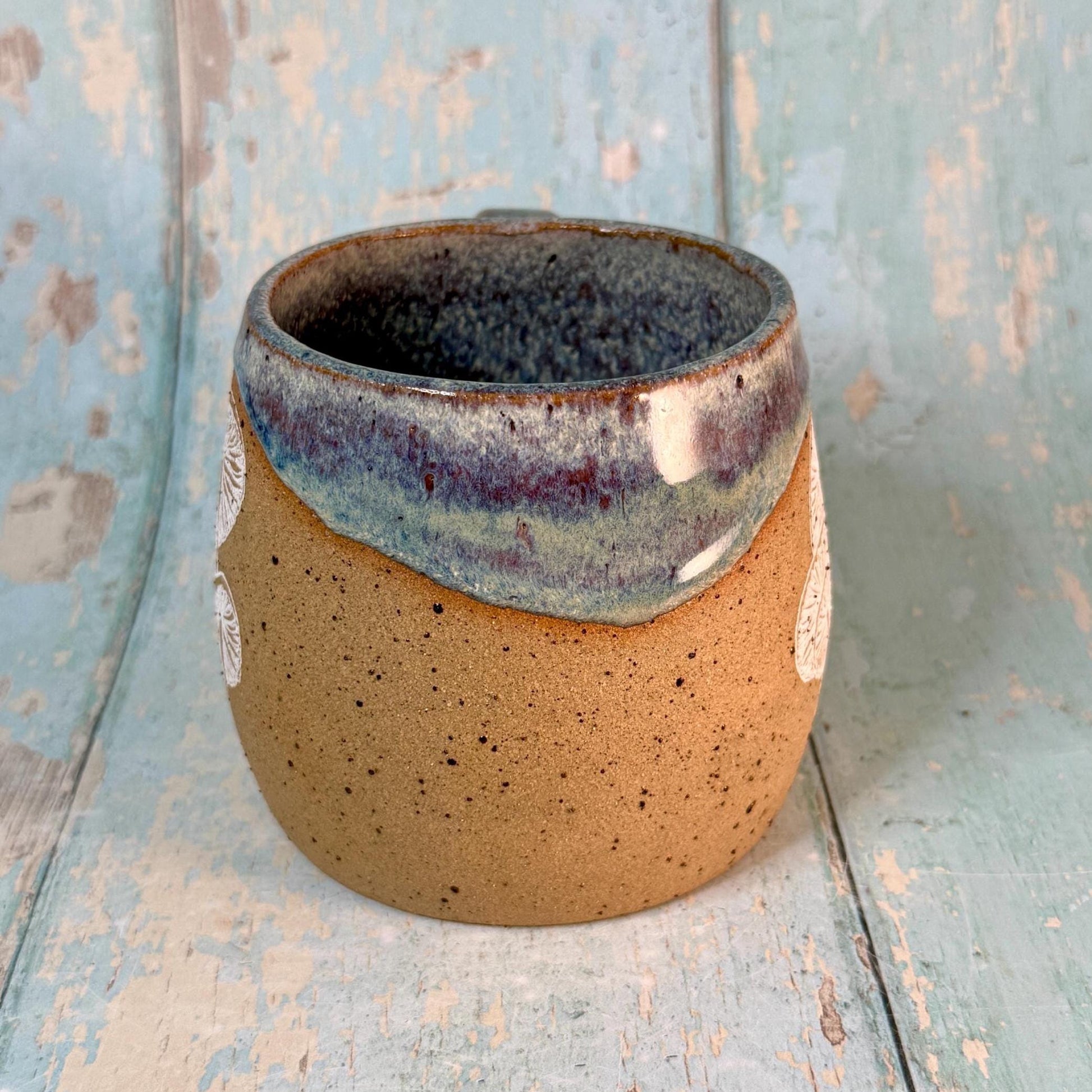 Blue Grey Mushroom Mug, Fungi Ceramic Cup