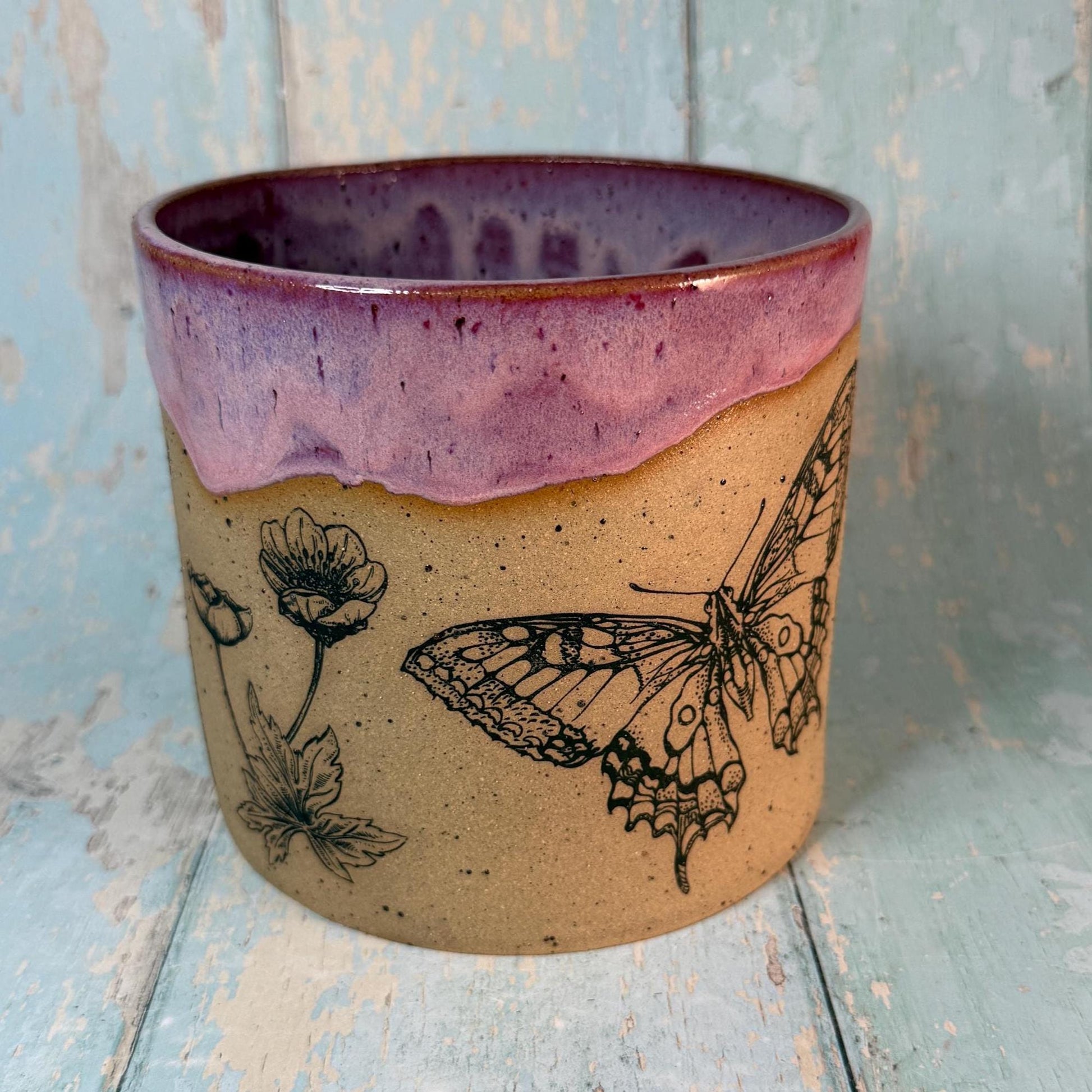 Pink Butterfly Ceramic Planter, Indoor Plant Pot