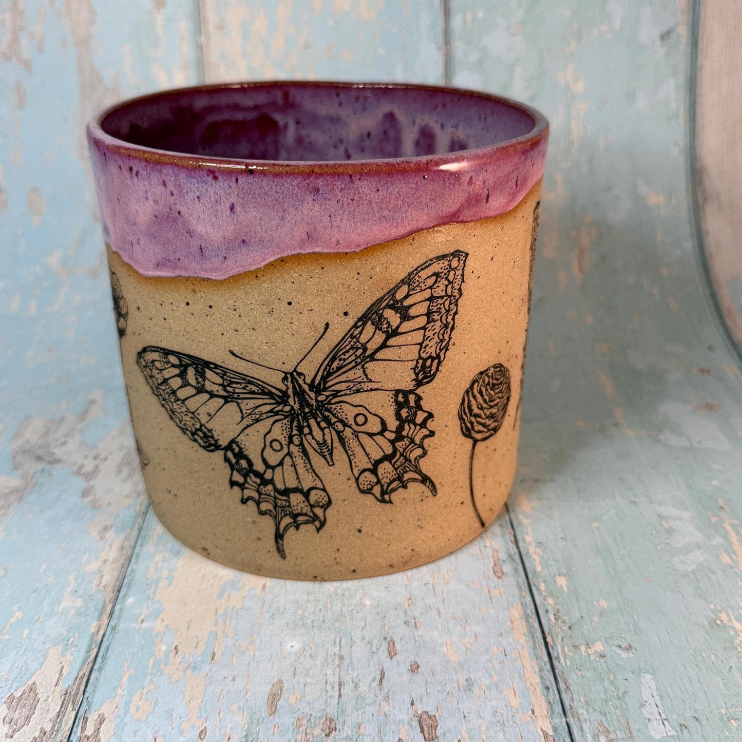 Pink Butterfly Ceramic Planter, Indoor Plant Pot
