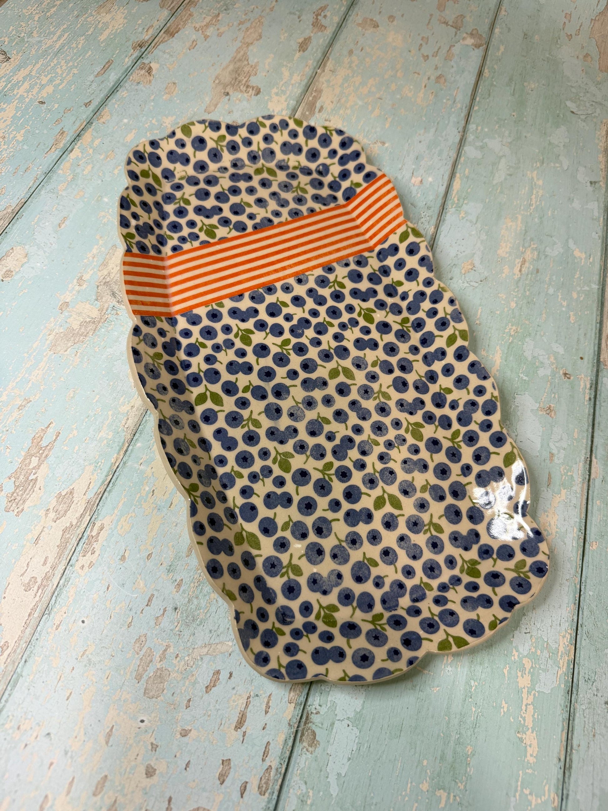Blueberry Platter, Large Handmade Rectangle Ceramic Plate