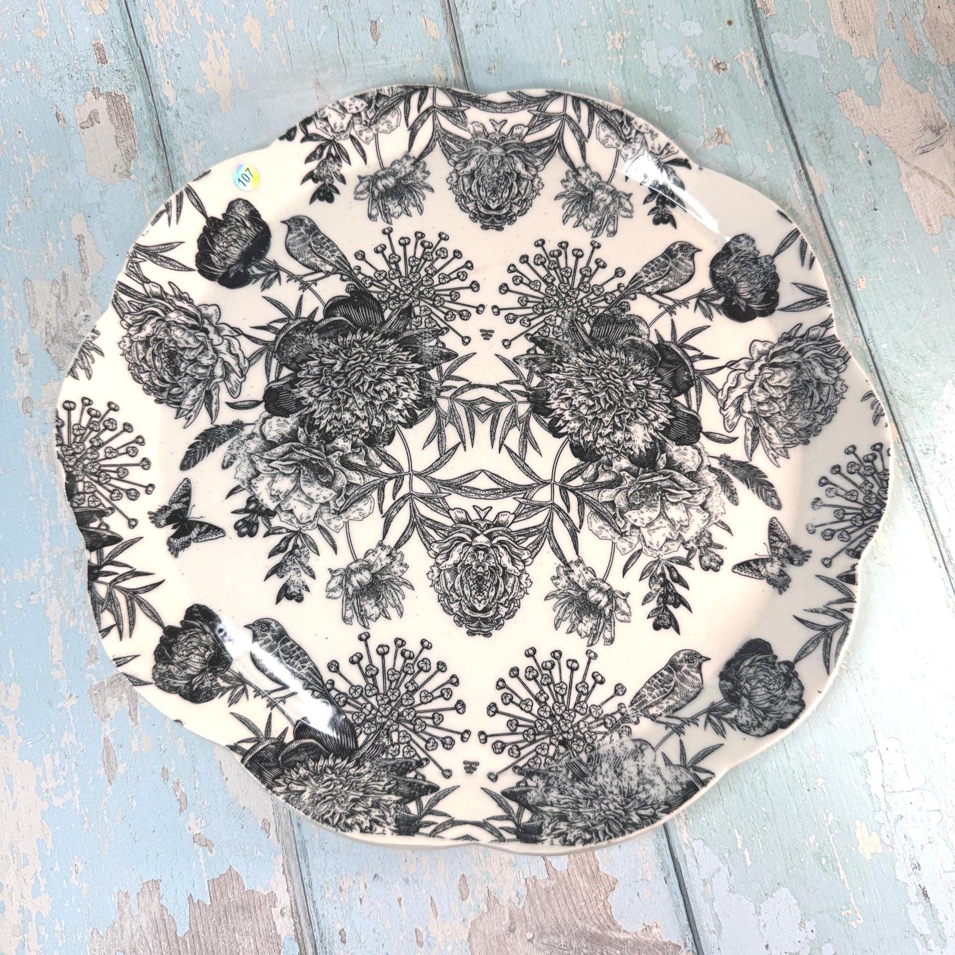 Large black and White Floral Platter