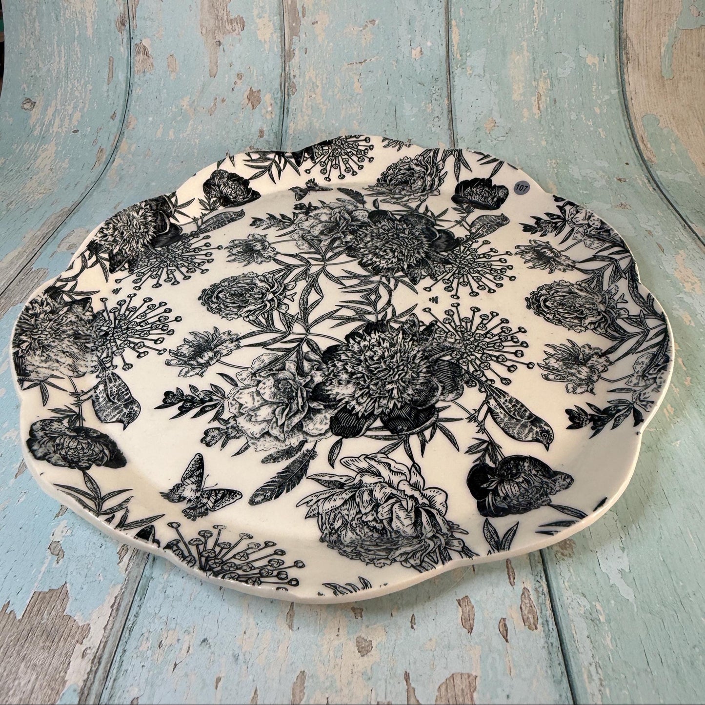 Large black and White Floral Platter