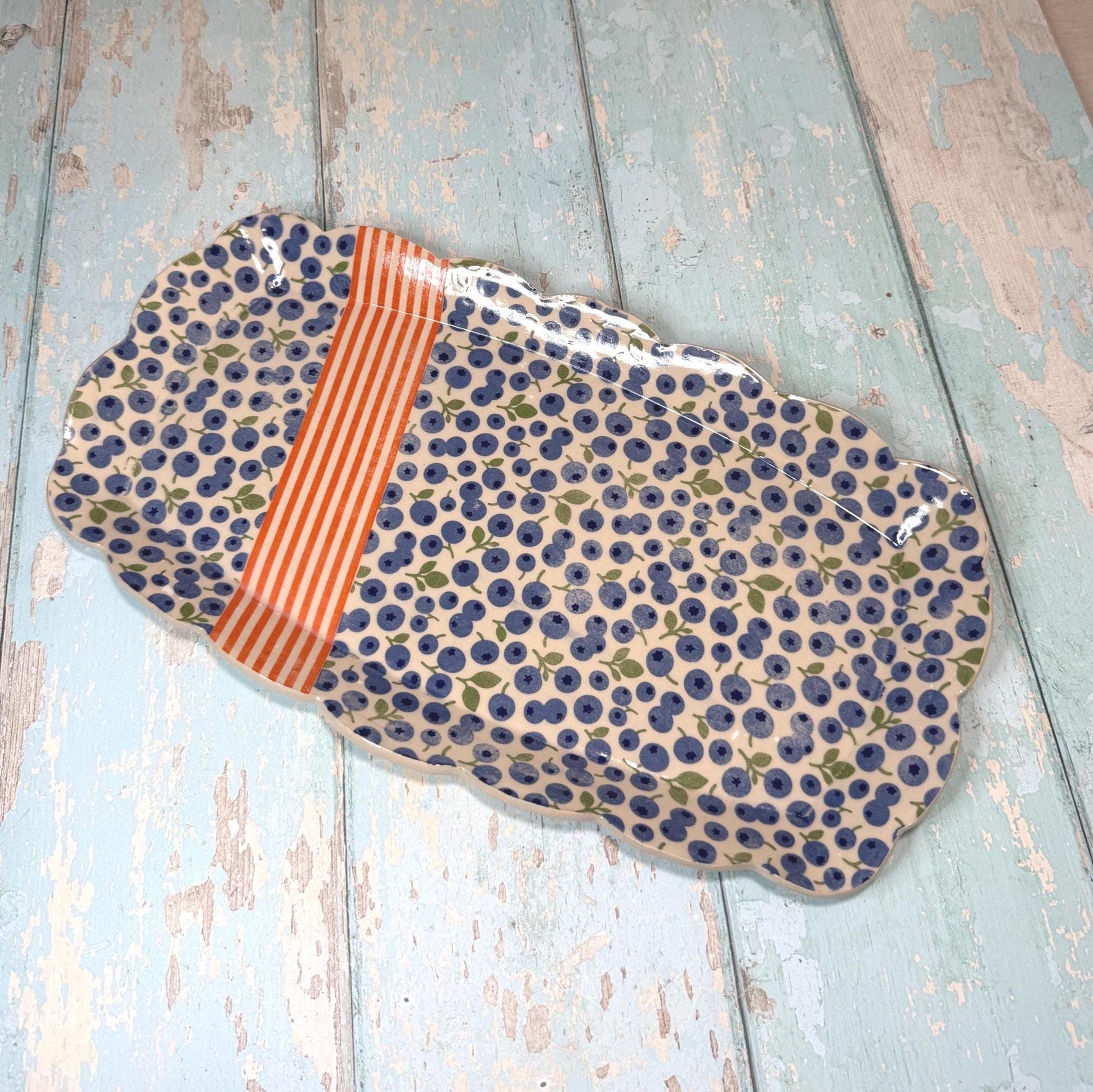 Blueberry Platter, Large Handmade Rectangle Ceramic Plate