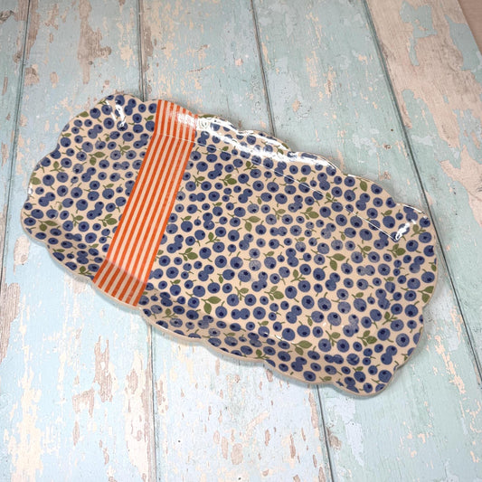 Blueberry Platter, Large Handmade Rectangle Ceramic Plate