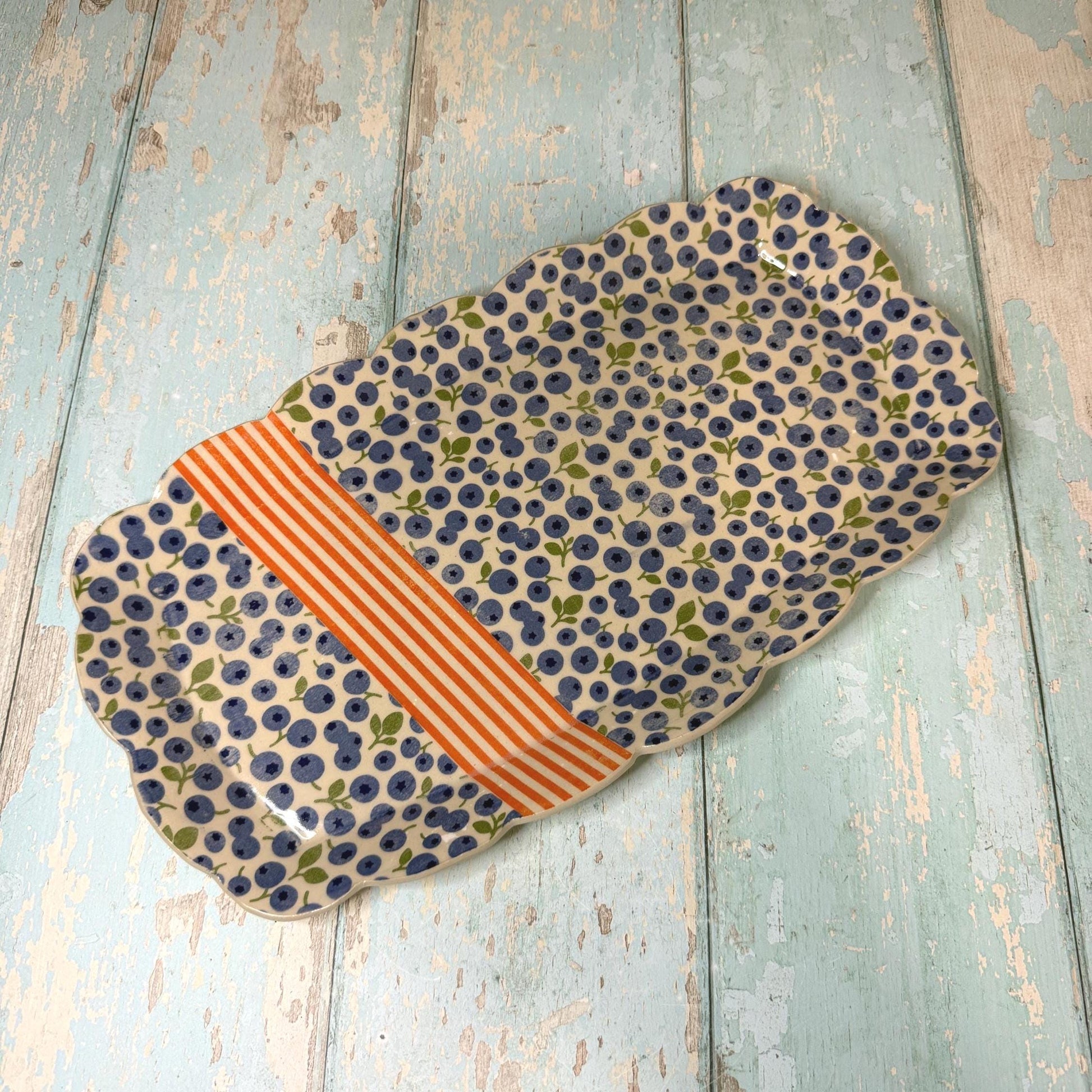 Blueberry Platter, Large Handmade Rectangle Ceramic Plate
