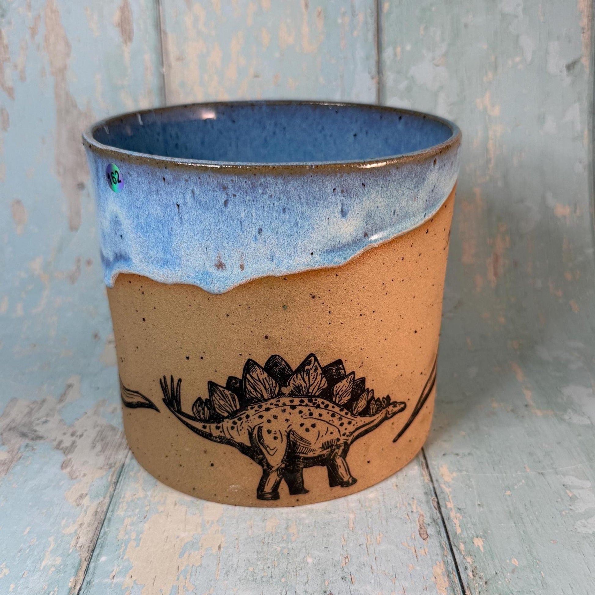 Blue Dinosaur Planter, Ceramic Plant Pot