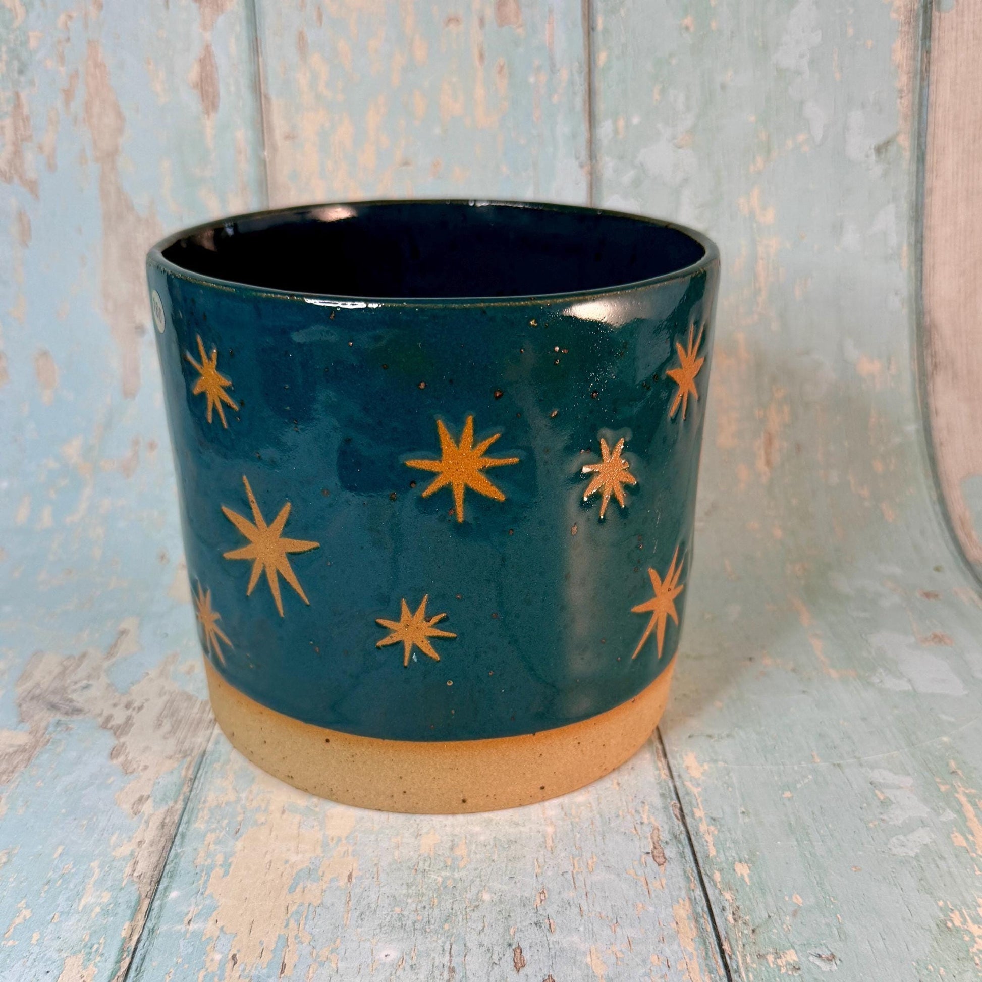 Teal Green Moon and Star Planter, Ceramic Plant Pot