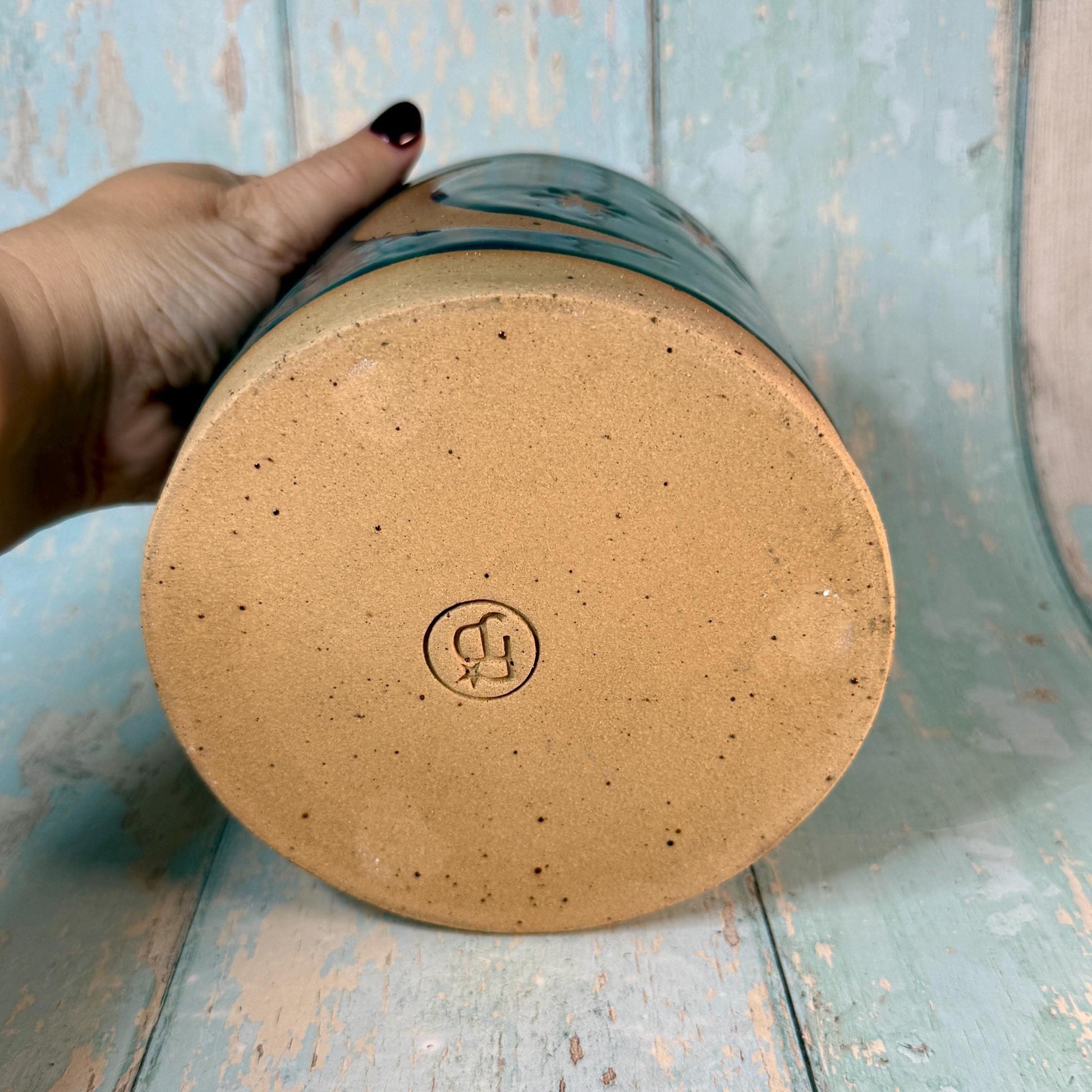 Teal Green Moon and Star Planter, Ceramic Plant Pot