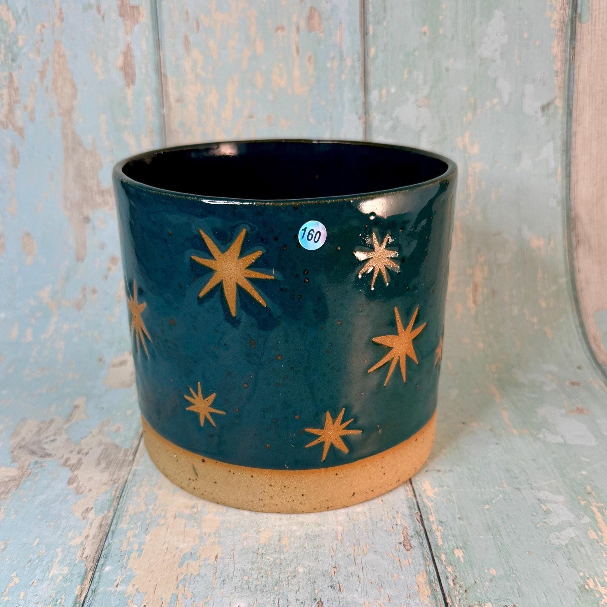 Teal Green Moon and Star Planter, Ceramic Plant Pot