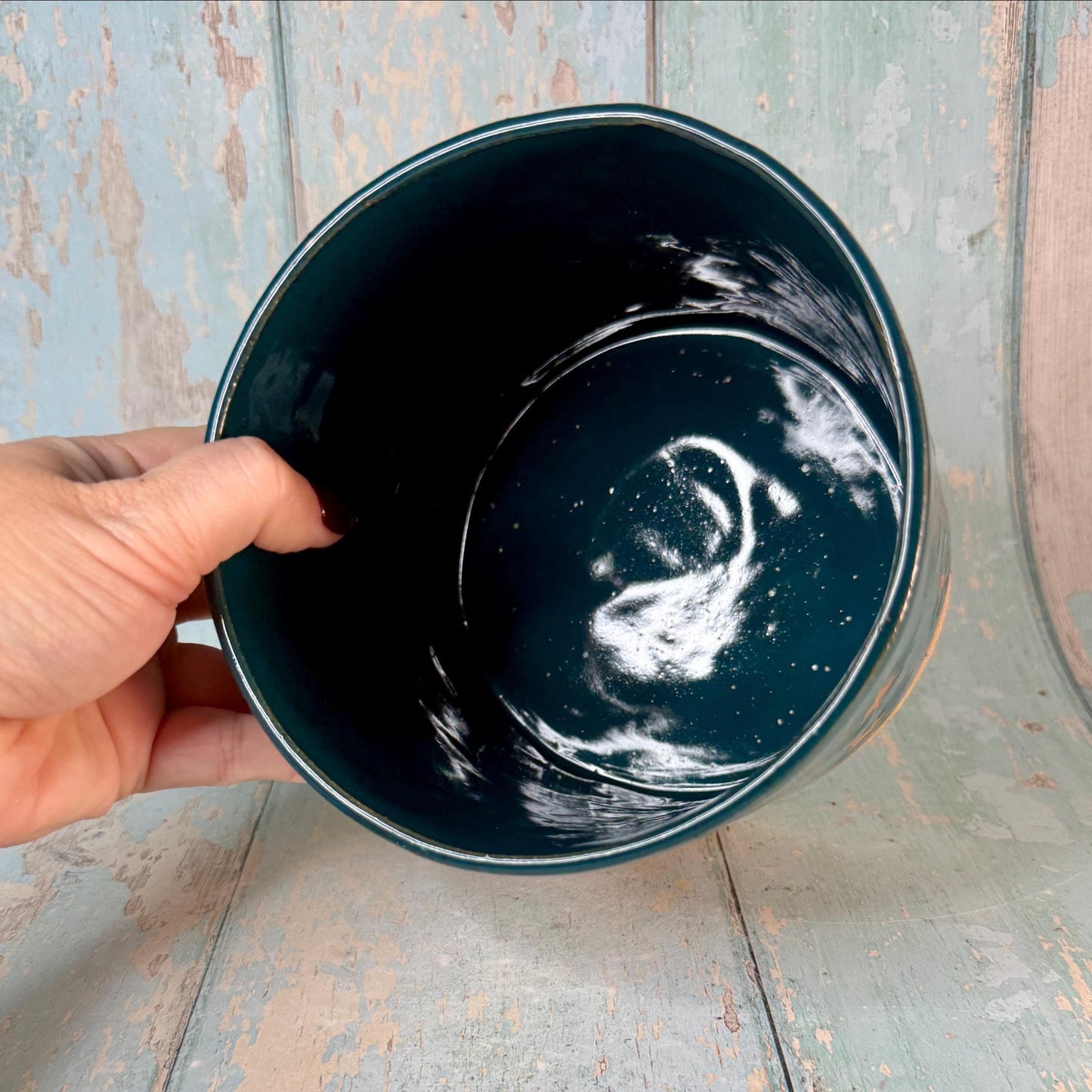 Teal Green Moon and Star Planter, Ceramic Plant Pot
