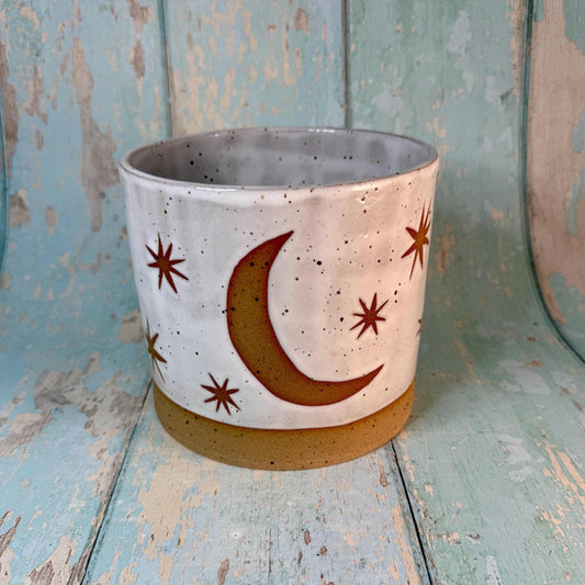 White Moon and Star Planter, Ceramic Plant Pot